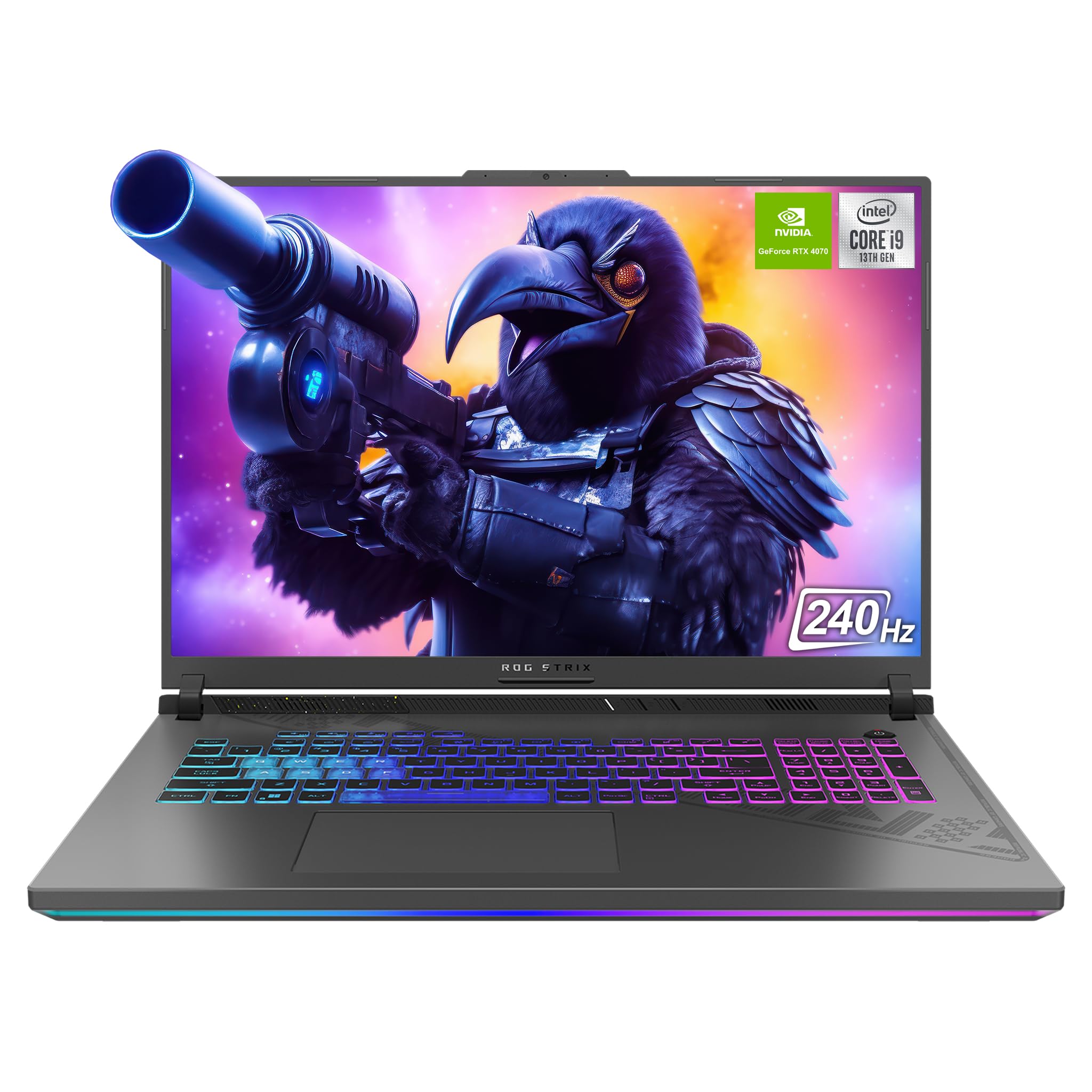 لپ تاپ بازی ASUS Rog Strix G18، نمایشگر 18 اینچی QHD، Intel Core i9-13980HX، 64 گیگابایت رم DDR5، 4 ترابایت حافظه SSD PCIe، NVIDIA GeForce RTX 4070، صفحه کلید پشتی روشن، ویندوز 11 Home، خاکستری