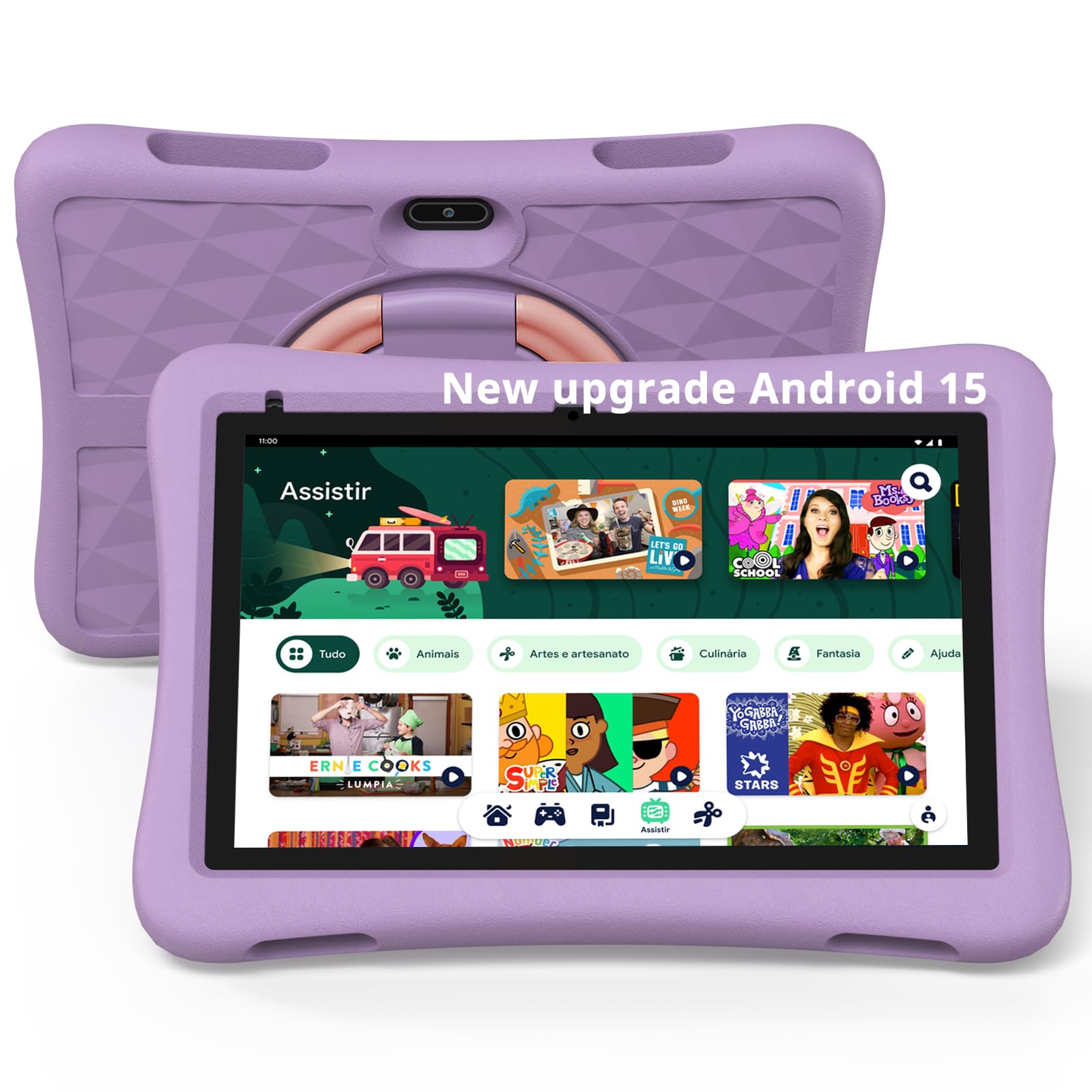 تبلت کودکان Plimpton Android 15 اینچی با Google Kids Space، 3GB RAM/64GB فضای ذخیره‌سازی، 5 هسته‌ای، باتری 6000mAh، کنترل والدین، وای‌فای، تبلت PlimPad (بنفش)