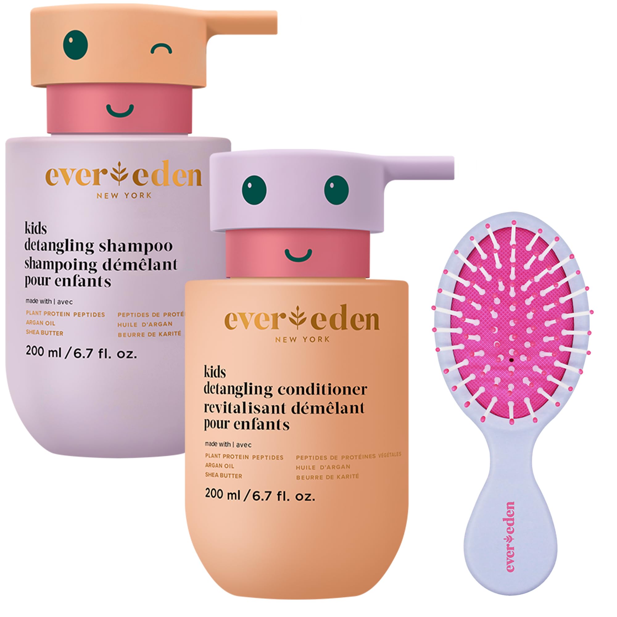 Evereden Happy Hair Duo برای کودکان: مجموعه شامپو و کاندیشنر گیاهی با برس پیچ‌زن برای تقویت و صاف‌کردن انواع موها - شامپو و کاندیشنر و برس