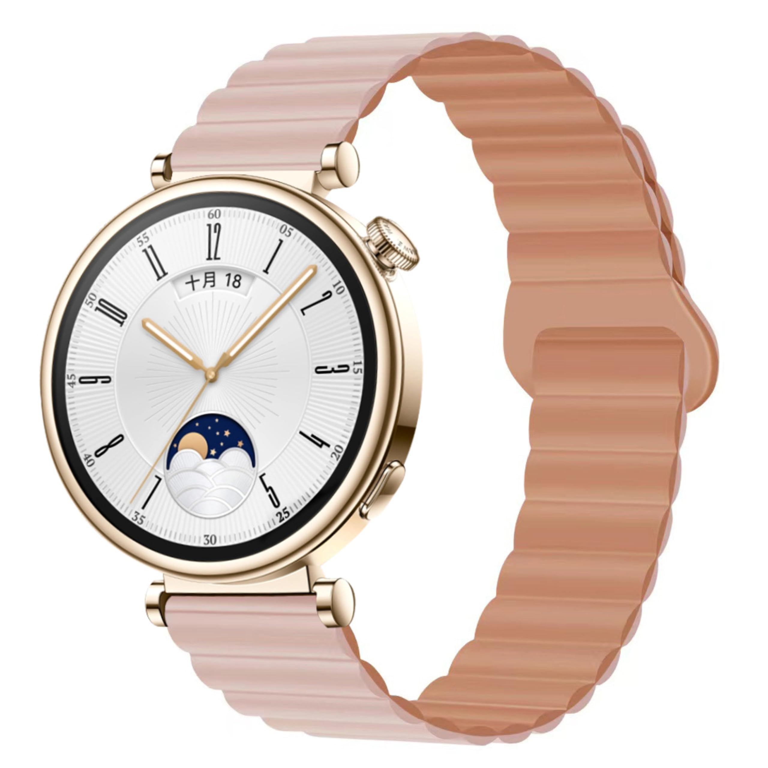 NESLIN Watch Band با ساعت هوشمند Huawei GT5/GT4 41mm 2024. نوار مغناطیسی، 18mm دو رو قابل حمل سیلیکون نوار مغناطیسی برای Huawei GT5 41mm صورتی.