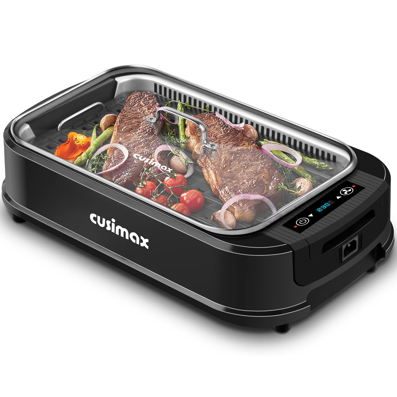 موجودیت الکتریکی CUSIMAX ، اسکرین ال ای دی نوری سرد داخلی ، درپوش شیشه ای ، گریل خانوادگی 1500 واتی با صفحه ضد چسب ، کنترل دما قابل تنظیم ، گریل سلامت با سینی چکه گیر ، قابل شستشو در ماشین ظرفشویی سیاه
