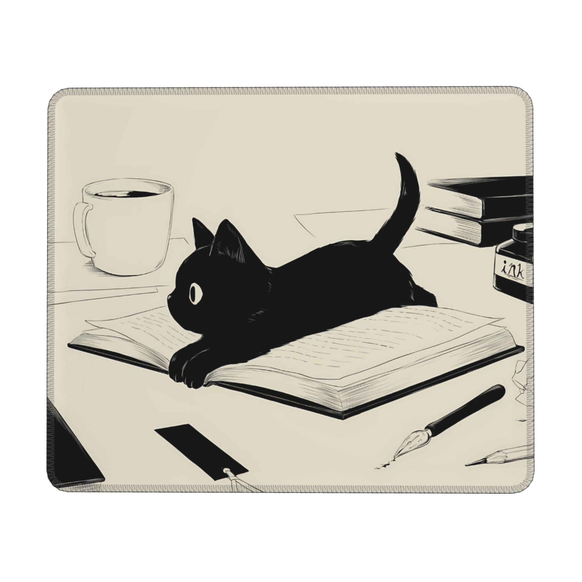 Black Cat Mouse Pad Cute Funny Square Mouse Pad Anti-Slip Rubber Kawaii Mousepad with Stitched Edgesfor Computer and Laptop Mouse Mat, Cute Desk Accessories, Office Decor, Desk Decor,Gift for Her تقویت کننده شیطان نگر موش صورتی با زنجیره دوزی شده برای کامپیوتر و لپ تاپ موس، لوازم دکوراسیون میز کار، دکوراسیون دفتر، هدیه بخشیدن به او تقویت کننده شیطان نگر-1
