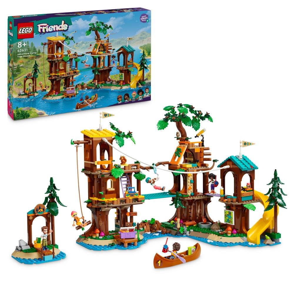 مجموعه LEGO Friends Adventure Camp Tree House، ست بازی کمپینگ برای دختران و پسران 8 سال به بالا، دارای 5 عروسک کوچک و 5 انیمیشن‌های حیوانی، ایده هدیه تولد برای کودکان 42631