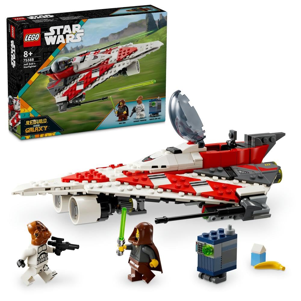 وسیله اسباب‌بازی LEGO Star Wars Jedi Bob's Starfighter برای پسران و دختران ۸ سال به بالا، با ۲ مینی‌فیگور شخصیت و یک فیگور ربات، ایده هدیه تولد برای کودکان و طرفداران ۷۵۳۸۸