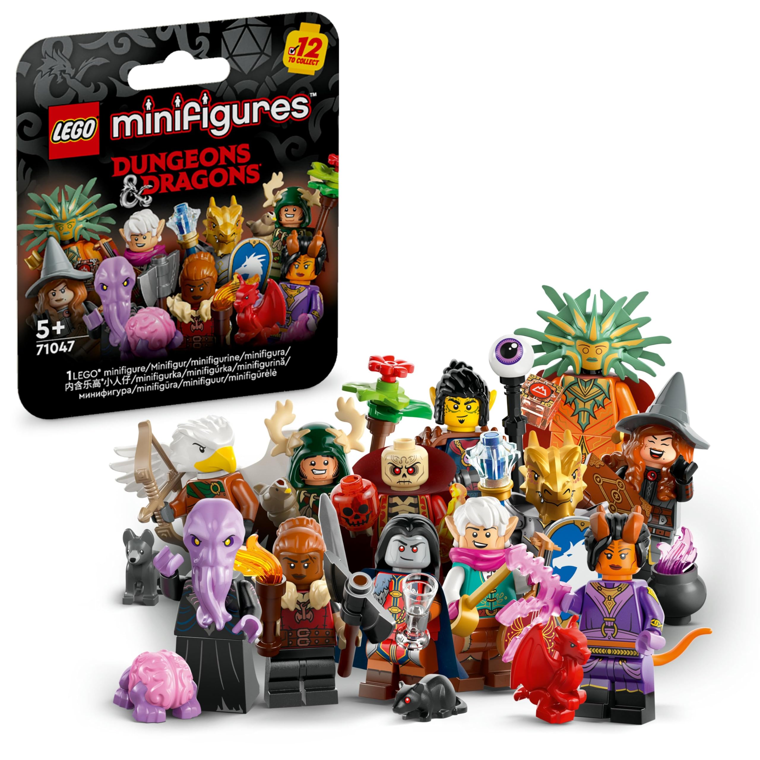 جعبه اسرارآمیز دمیجنز و اژدهاها LEGO Minifigures، شخصیت‌های بازی اسباب‌بازی جمع‌آوری‌پذیر برای پسران و دختران 5 سال به بالا، عالی برای بازی نقش و گریفتنی های فانتزی، هدیه برای کودکان (1 از 12 به صورت رندم انتخاب شده) 71047