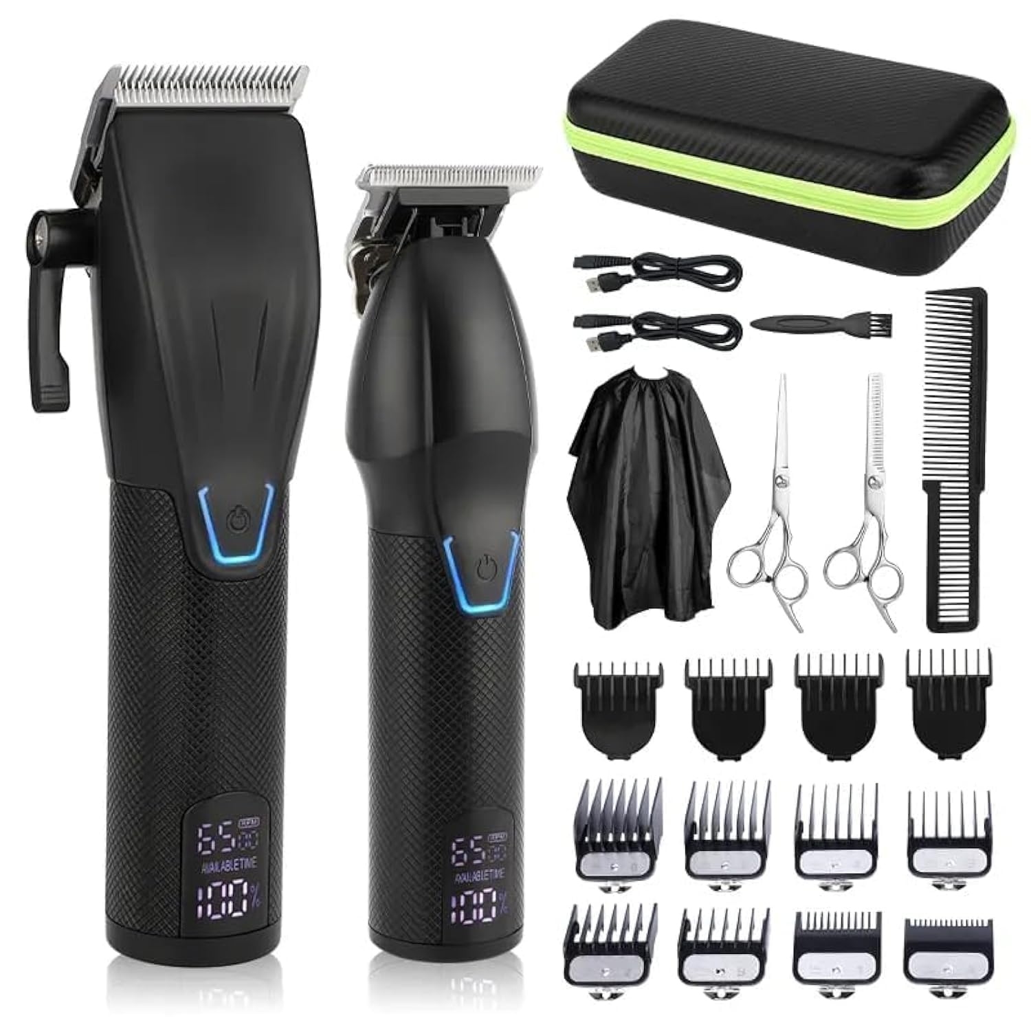 کیت تراش موی بی‌سیم Elite Barber Pro برای مردان - مجموعه اصلاح قابل شارژ با صفحه نمایش LED و صدای کم، دارای 12 کابل راهنما، قیچی و تیغ استریت - برای استفاده حرفه‌ای و خانگی