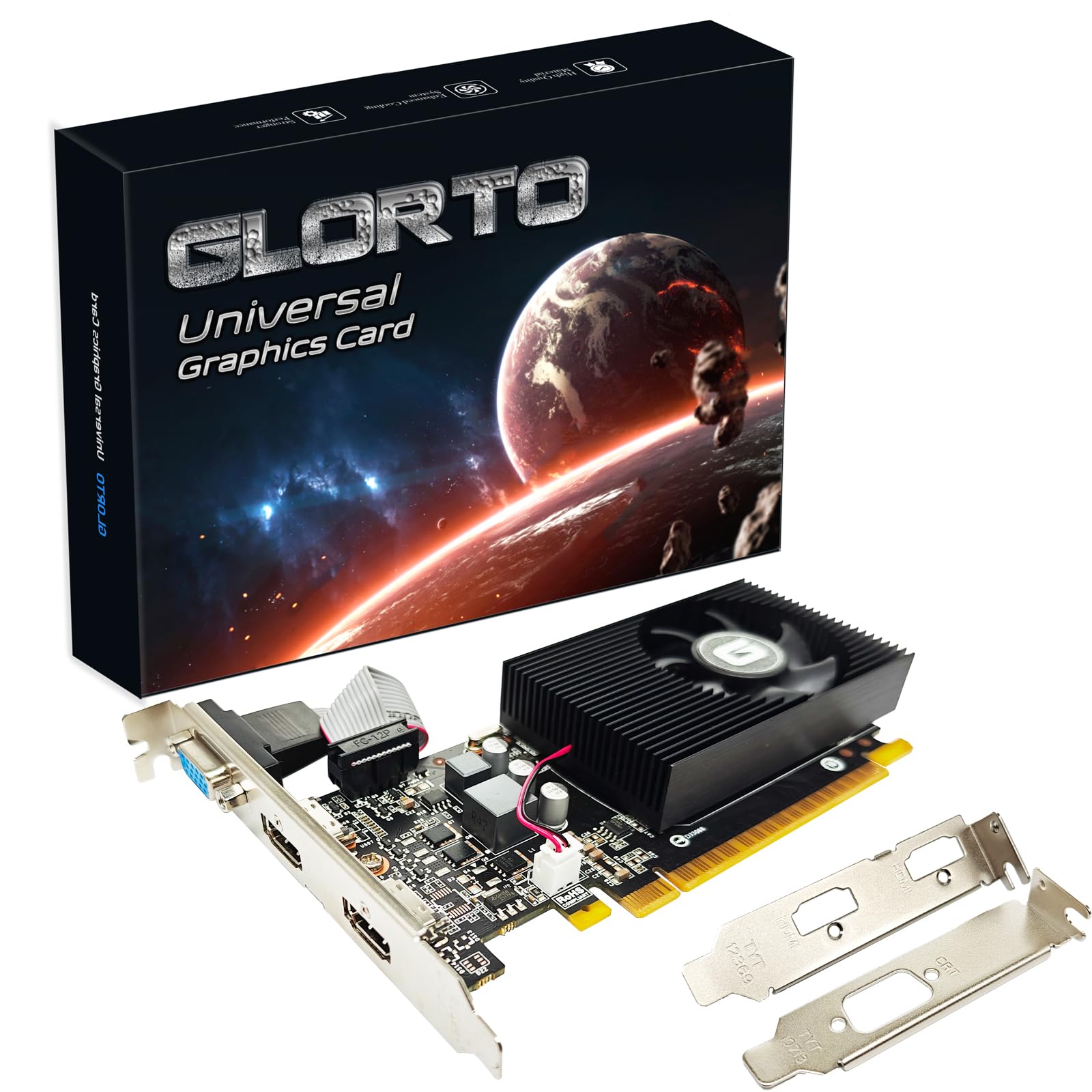 کارت گرافیک Glorto GeForce GT 730 2G کم‌پروفایل، 2x HDMI، VGA، DDR3، PCI Express 1.0 x16، کارت گرافیک سطح مبتدی برای کامپیوتر، SFF و HTPC GT 730 2G VGA/2X HDMI (با ویندوز 11 سازگار نیست)