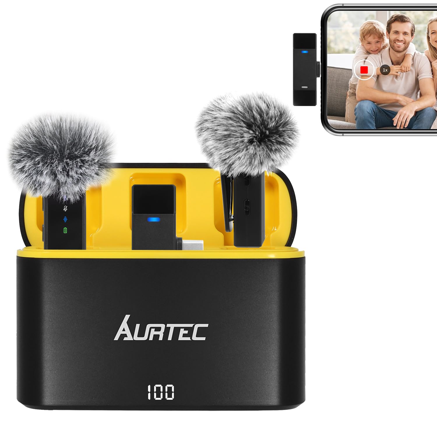 میکروفون بی‌سیم لاوالیه اورتک با مورد شارژ برای تلفن‌های Type C/USB C، مجموعه‌ای 2 عددی، پلاگ و پلی، برد ۱۰۰ فوت، کاهش نویز و باتری بزرگ برای پورت Type C