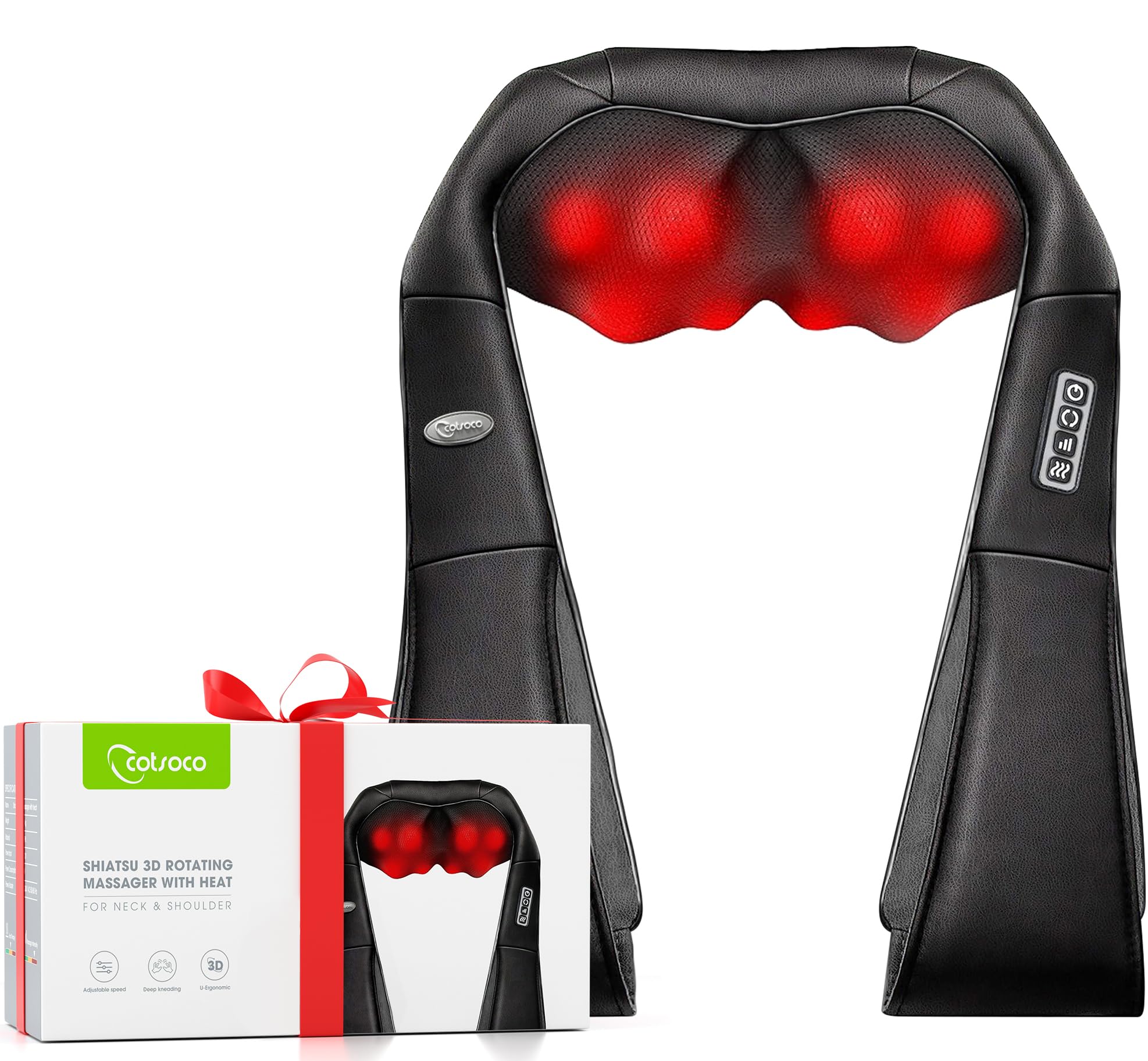 گردن ماساژور دستگاه ماساژ دوشی و پشت با حرارت، دستگاه ماساژ 3D عمیق الکتریکی برای گردن، شانه ها، پشت، پاها، پاها، هدیه آرامبخش برای او / او آداپتور AC/CAR