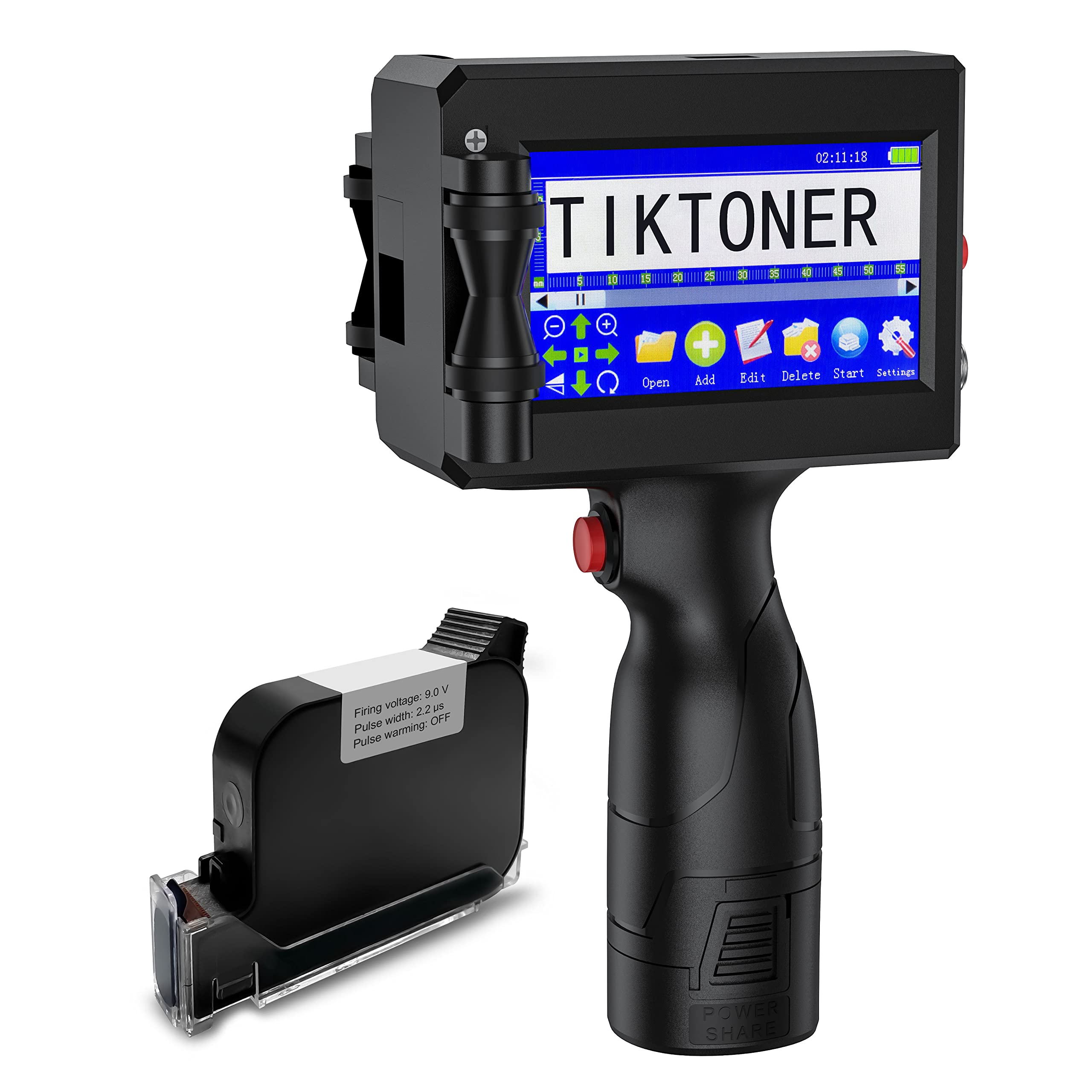 پرینتر دستی قابل حمل TIKTONER 127T1 ارتفاع چاپ 2 تا 12.7 میلی‌متر پرینتر جوهرافشان دستی با صفحه نمایش لمسی HD 4.3 اینچ، پرینتر جوهرافشان دستی برای تاریخ، شماره دسته، کد QR و متن متغیر