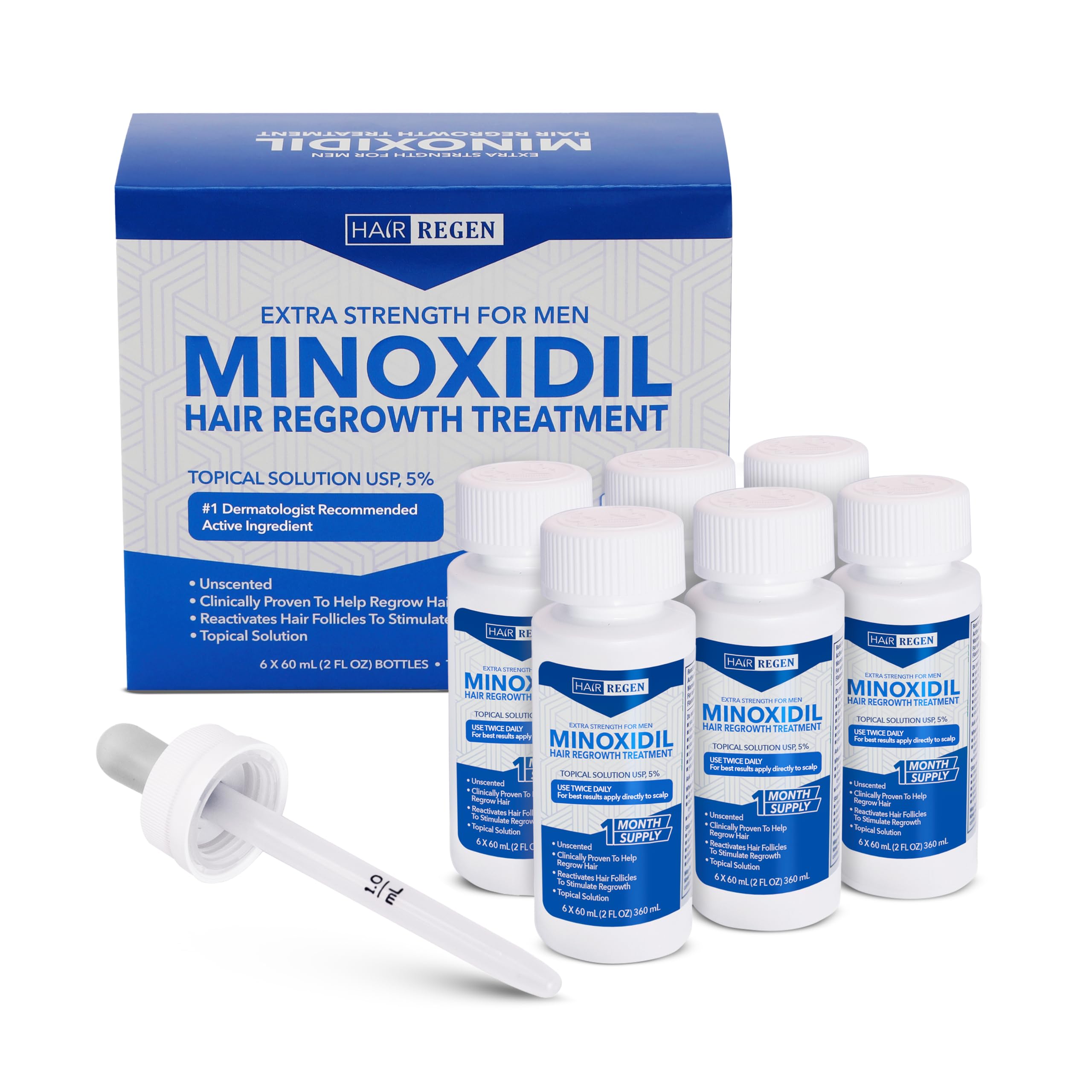 محصول تقویت کننده موی مردانه Hair-Regen Advanced 5% Minoxidil برای درمان رشد مو برای موهای نازک - ریزش مو برای مردان - تامین ۶ ماهه، محلول توپیکال بنزیدیل، بنابراین موهای ضخیم‌تر و پُر‌تر ادامه داره و نتایج شگفت‌آوری را به همراه دارد.
