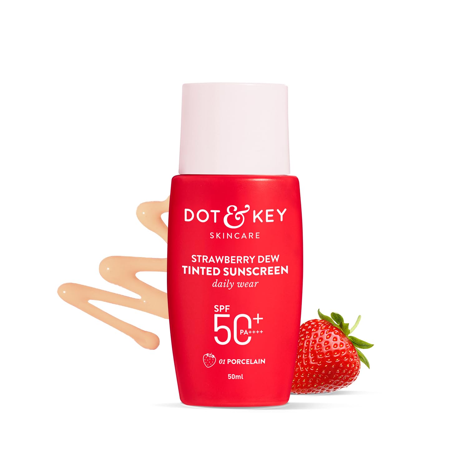 ضد آفتاب تینته شفاف توت فرنگی دات اند کی SPF 50+ Pa++++ - 01 سفید لعلی | محافظت در برابر خیره کننده A/U | طیف گسترده، مقاوم در برابر آب و عرق | برای همه انواع پوست | 50 میلی لیتر