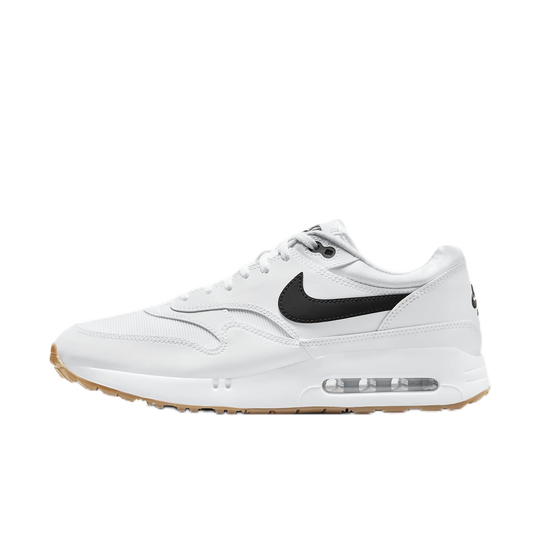 نایک AIR MAX 1 86 OG G — کفش بنددار مناسب بزرگسالان (یونی‌سکس)، سایز 40.5 (EU)، سفید/مشکی با زیره‌ی لاستیکی قهوه‌ای متوسط