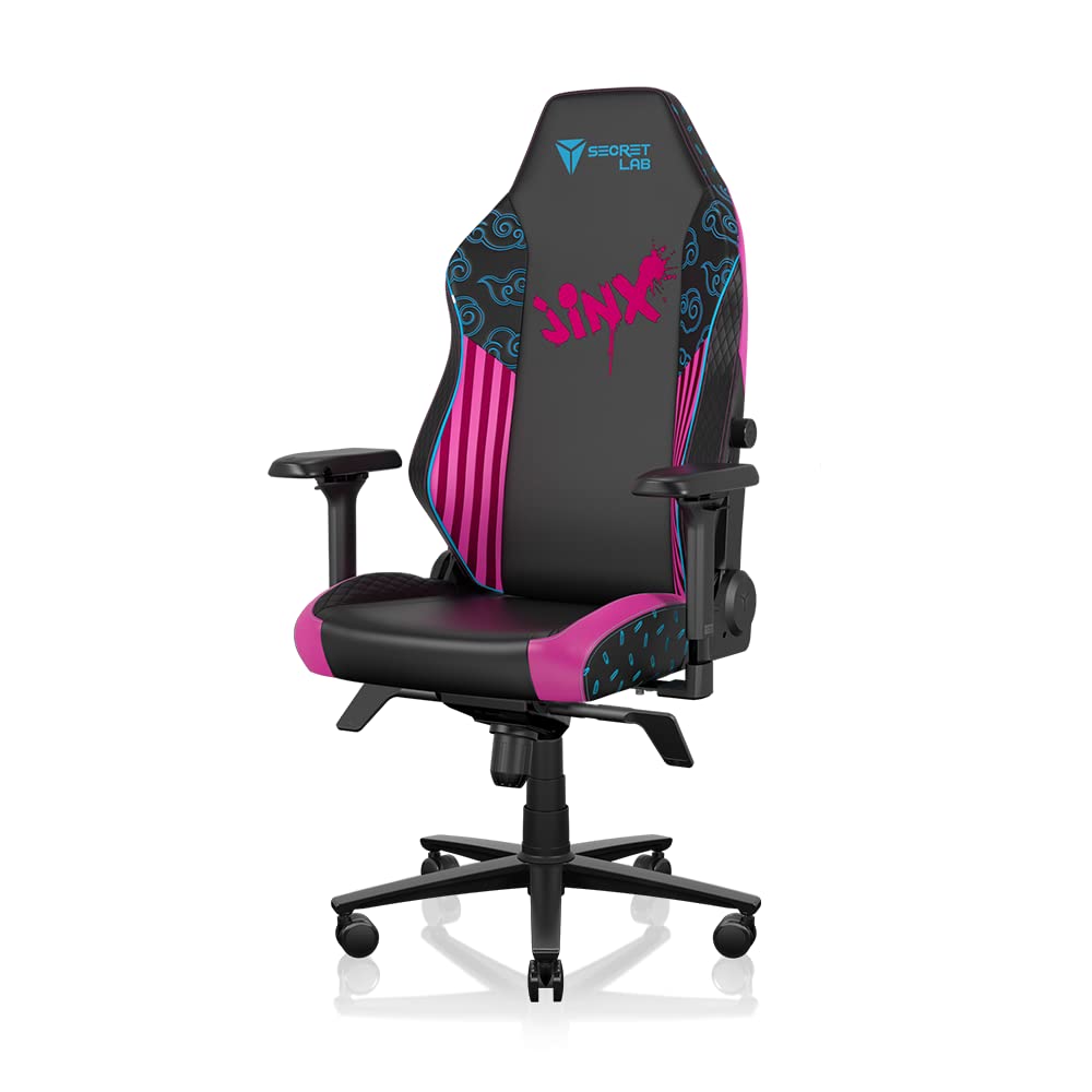 صندلی بازی Secretlab Titan Evo LoL Jinx - قابل تنظیم - صندلی کامپیوتری ارگونومیک و راحت با 4D Armrests - جاروب سر قطبی و پشتیبانی چهار راهه - معمولی - صورتی / سیاه - چرم مصنوعی بزرگ صورتی
