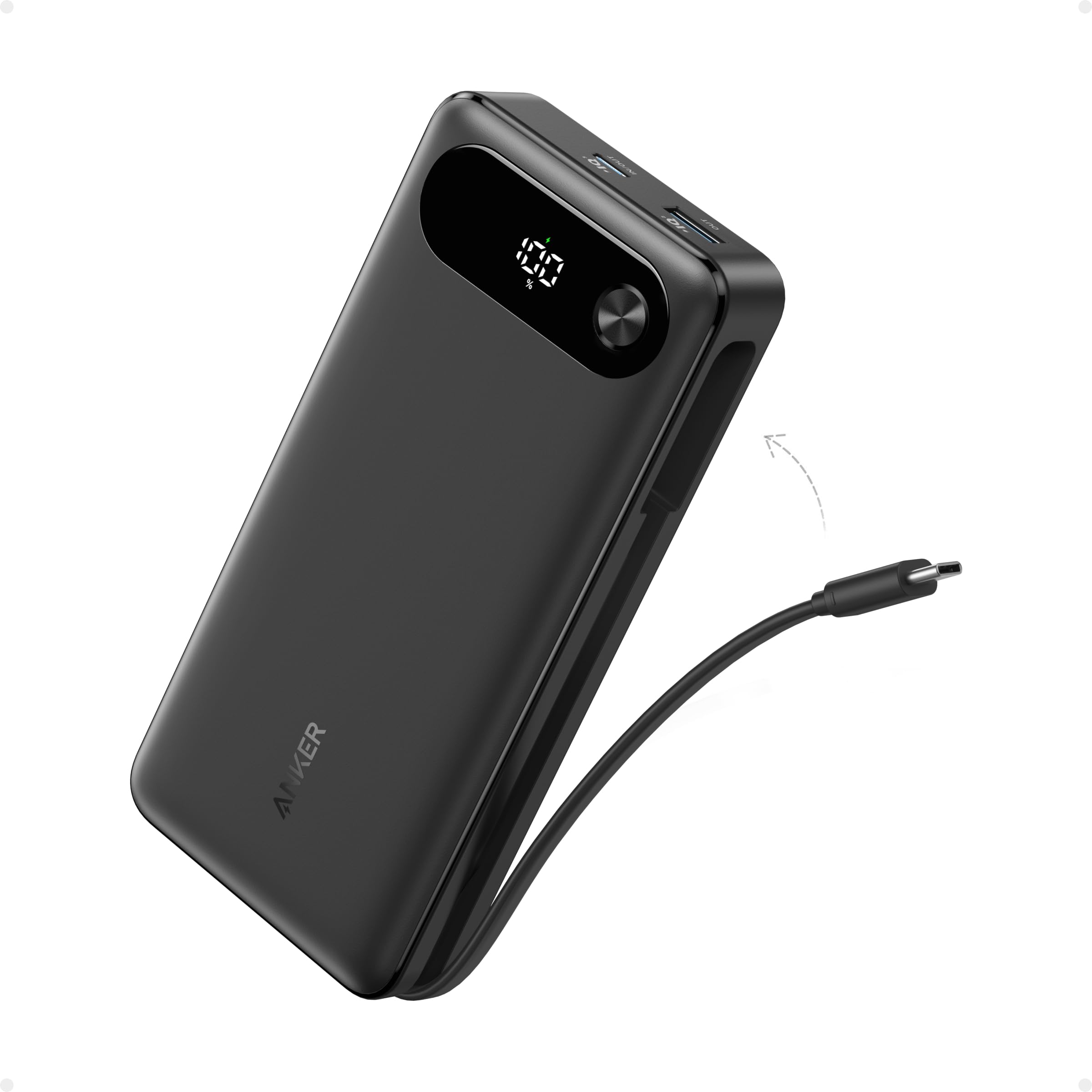 پاور بانک لپ تاپ Anker، شارژر قابل حمل 20،000 میلی آمپر با کابل USB-C داخلی، باتری شارژ سریع حداکثر 87 وات، 2 عدد USB-C و 1 عدد USB-A، برای مک بوک، آیفون سری 16/15، سامسونگ، هواوی و دیگر دستگاه‌ها رنگ مشکی