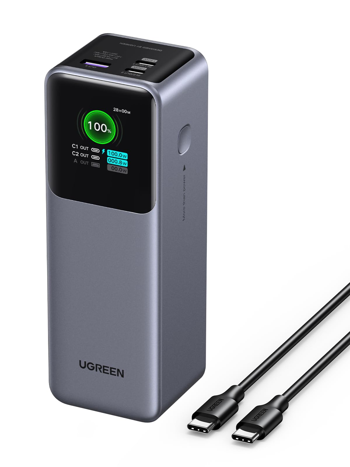 پاور بانک UGREEN Nexode با ظرفیت 25000mAh و قدرت 200W PD 3.1 شارژر قابل حمل لپ تاپ دارای 3 پورت شارژ سریع، نمایشگر دیجیتال هوشمند و باطری قابل حمل برای دستگاه‌های Dell، HP، ASUS، iPad Pro، iPhone 16 سری، Galaxy S24، AirPods و غیره