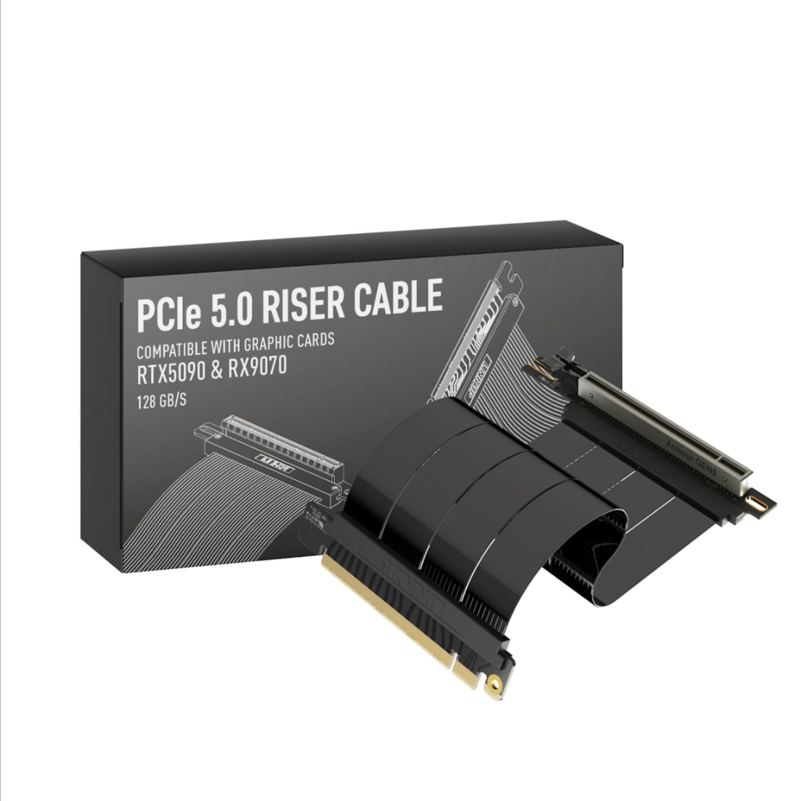 کابل رایزر AVA5 PCIe 5.0 LINKUP | از آینده مراقبت می‌کند برای نصب عمودی GPU نسل 5 | سرعت x16 128GB/s | سازگار با PCIe 4.0 و WRX80/WRX90E | زاویه راست، رنگ مشکی 25 سانتی‌متر (AVA5 PCIe 5.0) 90 درجه (نسخه 2)