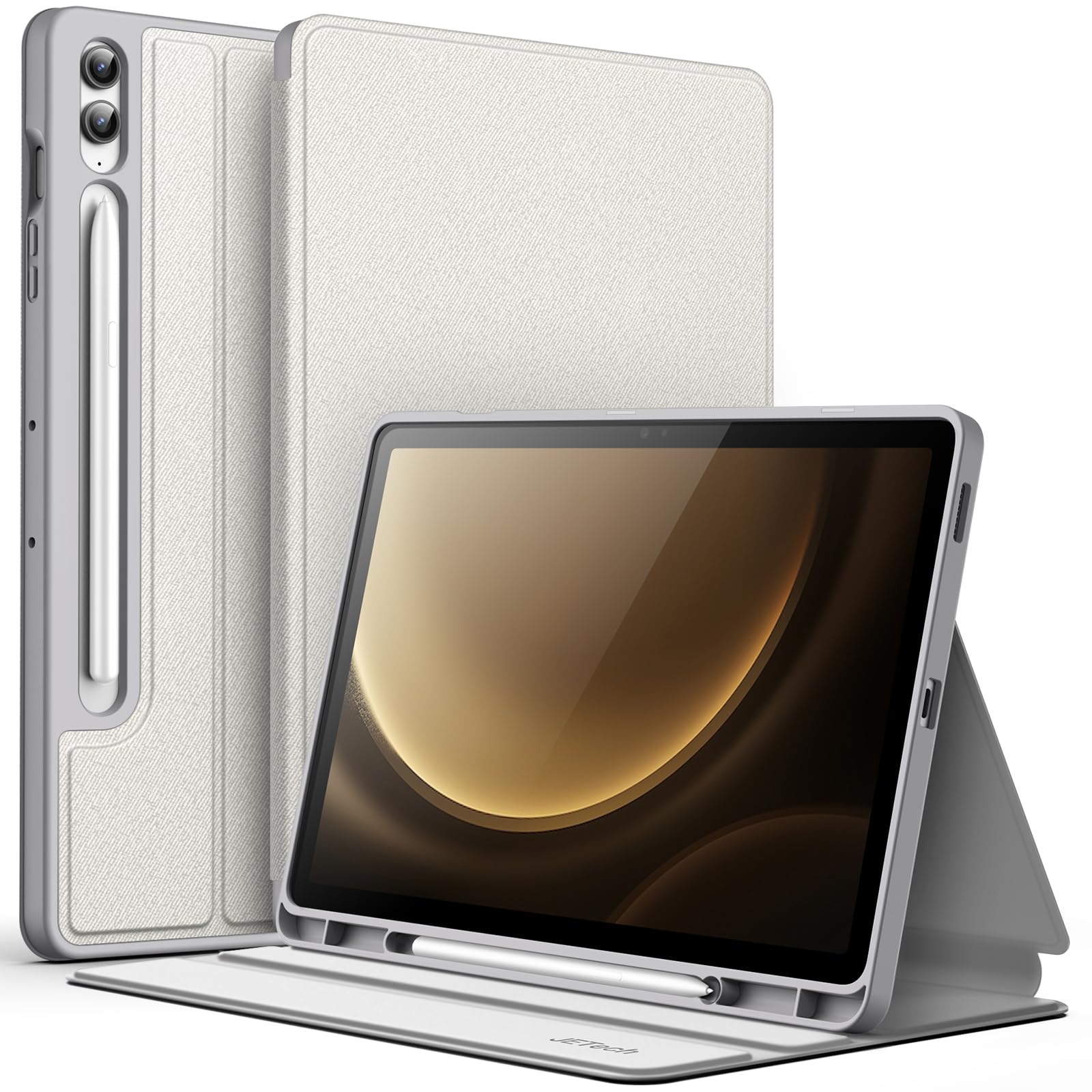 کاور JETech برای Samsung Galaxy Tab S9 FE+ / S9 FE Plus 12.4 اینچ با نگهدارنده S Pen، کاور نازک Folio Stand محافظتی برای تبلت، مشاهده چند زاویه‌ای (نقره‌ای)