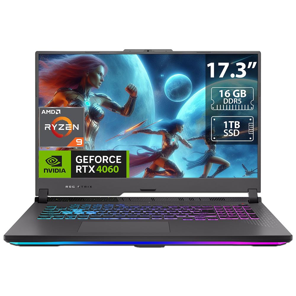ایسوس راگ استریک G17 G713AMD رایزن 9 7845HX رم 16 گیگابایت اس اس دی 1 ترابایت لپ تاپ بازیکن 17.3 اینچی جی فورس آر تی ایکس 4060، سیستم عامل ویندوز 11 هوم صفحه کلید نسخه انگلیسی.