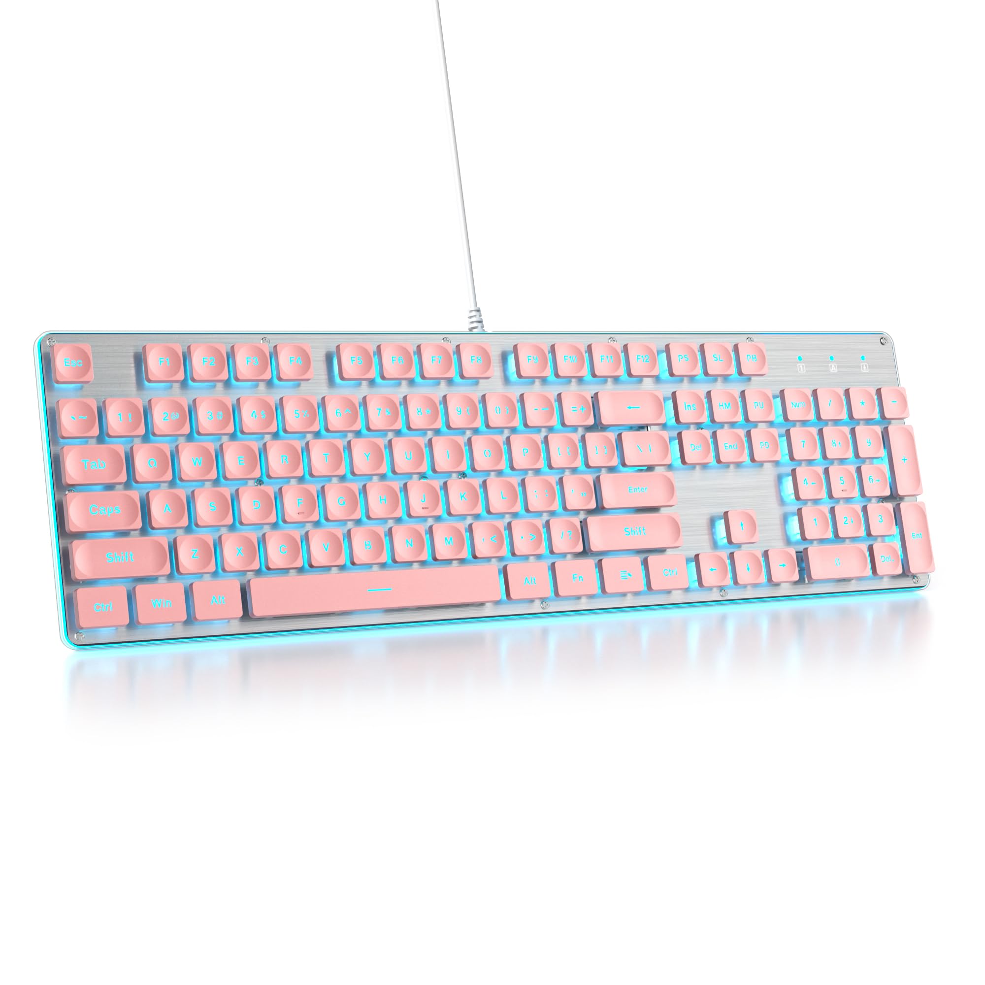 کیبرد تایپ‌رایتر مدل ۱۰۴ کلیده رز Square Punk Gaming Keyboard با نور پس‌زمینه آبی یخی LED کیبورد نازک و باس سیمی USB مناسب برای رایانه شخصی/ویندوز/مک/لپ‌تاپ (G1000/صورتی)