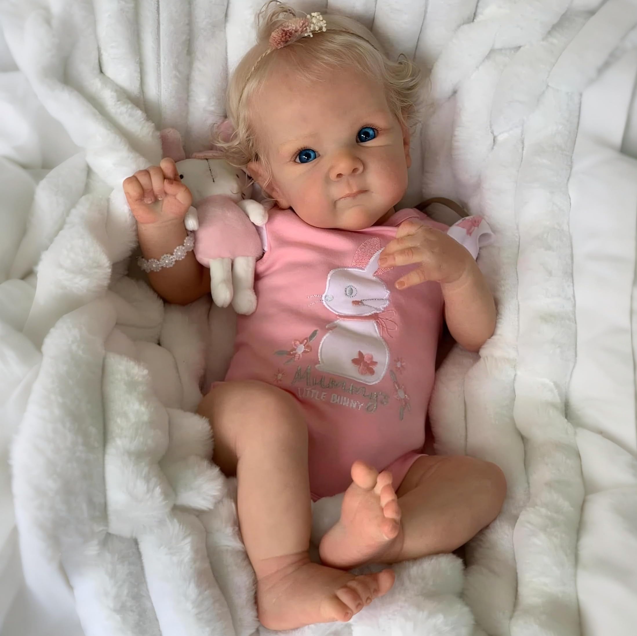 iCradle Lovely Real Look Reborn Baby Doll Girl 19 inch 48 cm Silicone Baby Doll Rooted Blond Hair Blue Eyes Realistic Newborn Doll Toy for Ages 3+ (015-005) رز