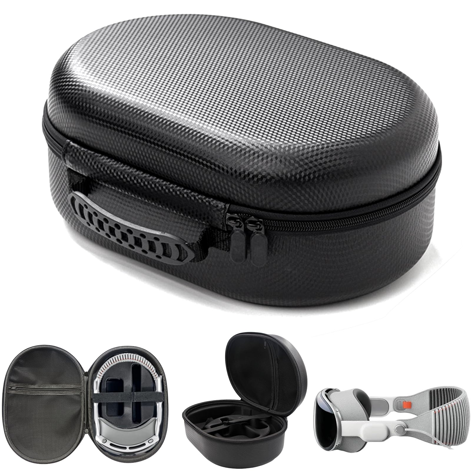 کیف حمل نرم‌افزار قدرتمند قابل استفاده با کلاه بینایی Vision Pro VR، چندین بخش برای باتری و شارژر و لوازم جانبی، کیف حمل مسافرتی دستی، ضد‌شوک و ضد‌سقوط (روکش PU)