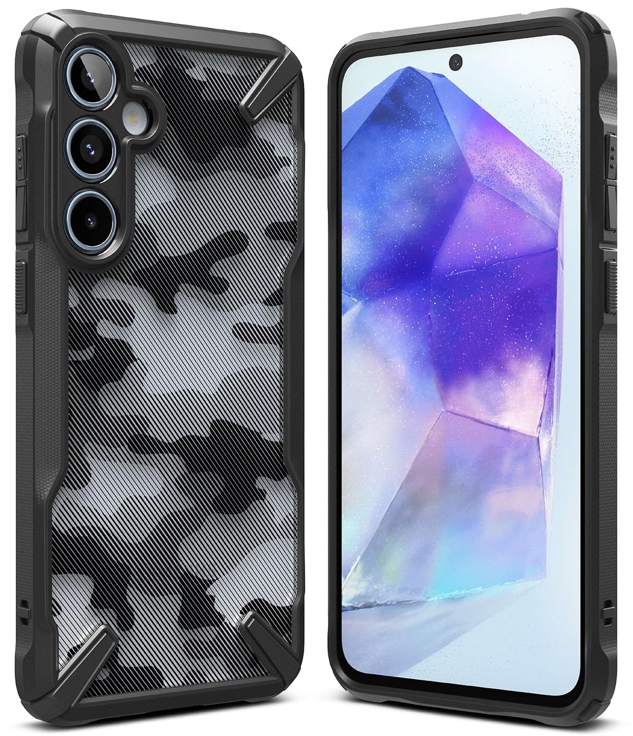 قابلیت استفاده از محافظ Ringke Fusion-X برای گوشی Samsung Galaxy A55 5G، [حفاظت نظامی] مقاومت در برابر خط و خش پیشرفته، قابل استفاده برای گوشی موبایل با بمپر قوی و سنگین - کمو سیاه