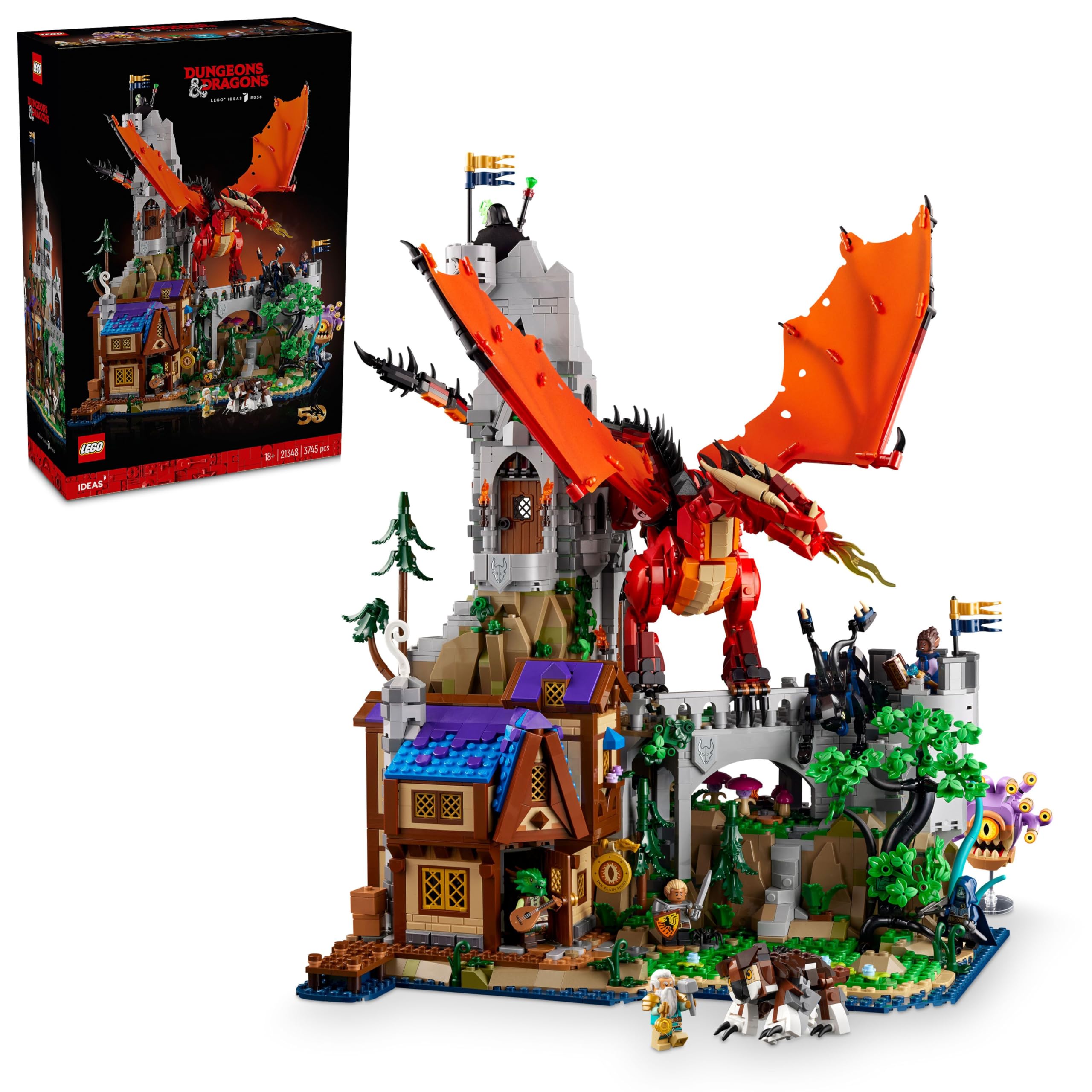 مجموعه ساختار ساختارهای شکلی افسانه اژدها قرمز دانجنز و دراگانز LEGO Ideas برای بزرگسالان، هدیه ایده‌آل D&D برای مردان، زنان، او یا او، به همراه همکاری با Wizards of the Coast 21348