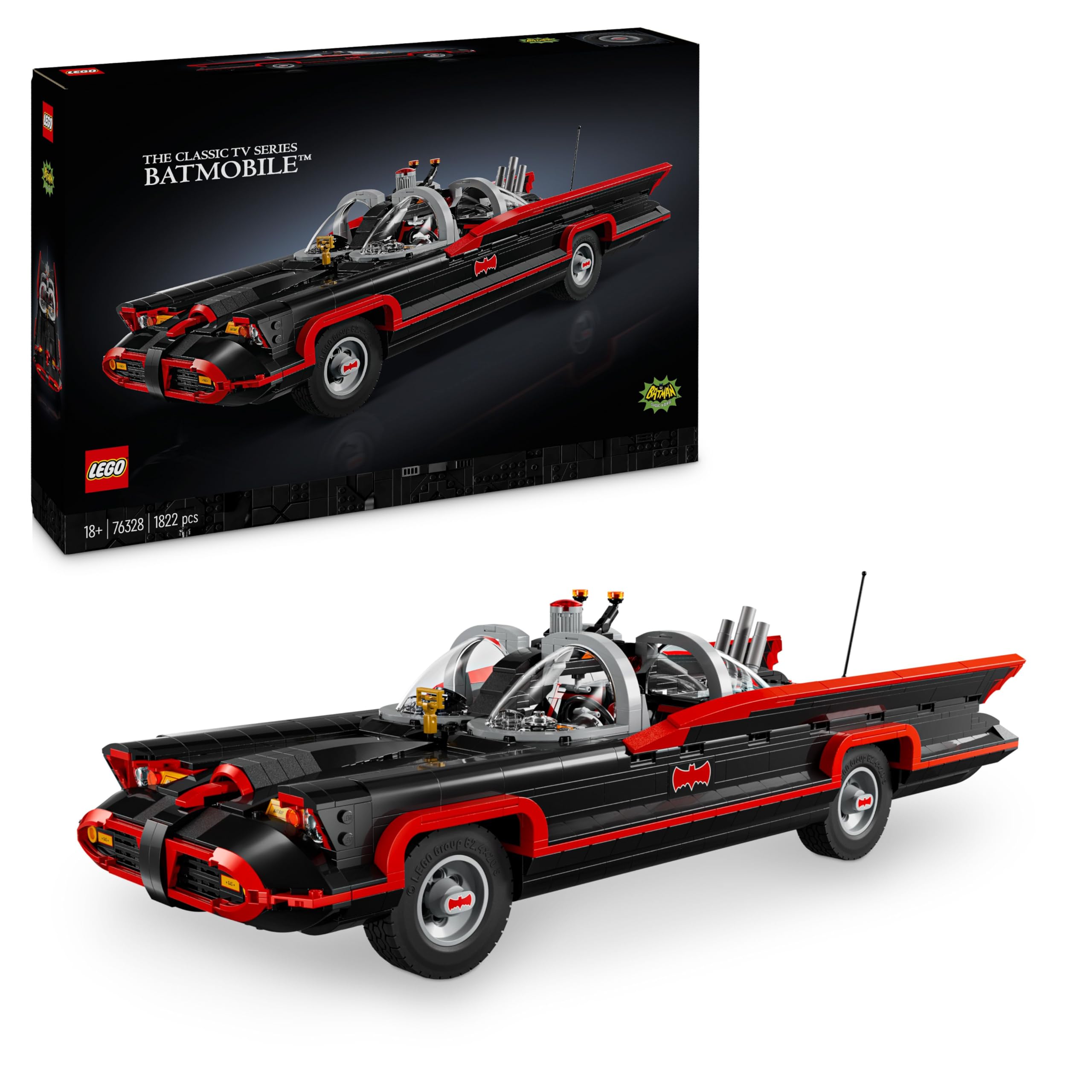 مجموعه بتموبیل کلاسیک تلویزیونی بتمن DC LEGO، مجموعه‌ای جمع‌آوری‌پذیر برای ساخت مدل ماشین برای بزرگسالان متاثر از وسیله نقلیه‌ای از نمایش تلویزیونی سال ۱۹۶۶، هدیه ابرقهرمانانه رمضان برای مردان و زنان ۷۶۳۲۸