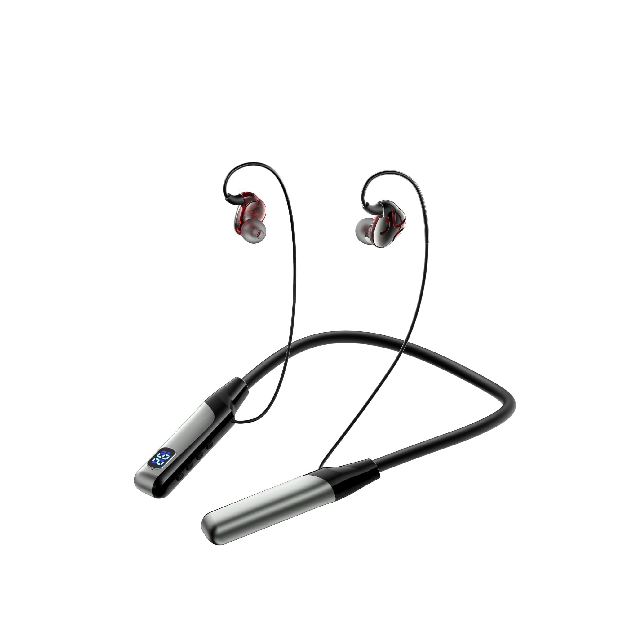 گوشی‌های بلوتوث گردن بند KASTWAVE ، ایرباد بی‌سیم با کنترل کنسل‌کننده‌ی نویز HiFi استریو روشن، صفحه‌ی نمایش ال‌ای‌دی، ضدآب، دارای میکروفن داخلی برای تماس تلفنی موسیقی، مشکی