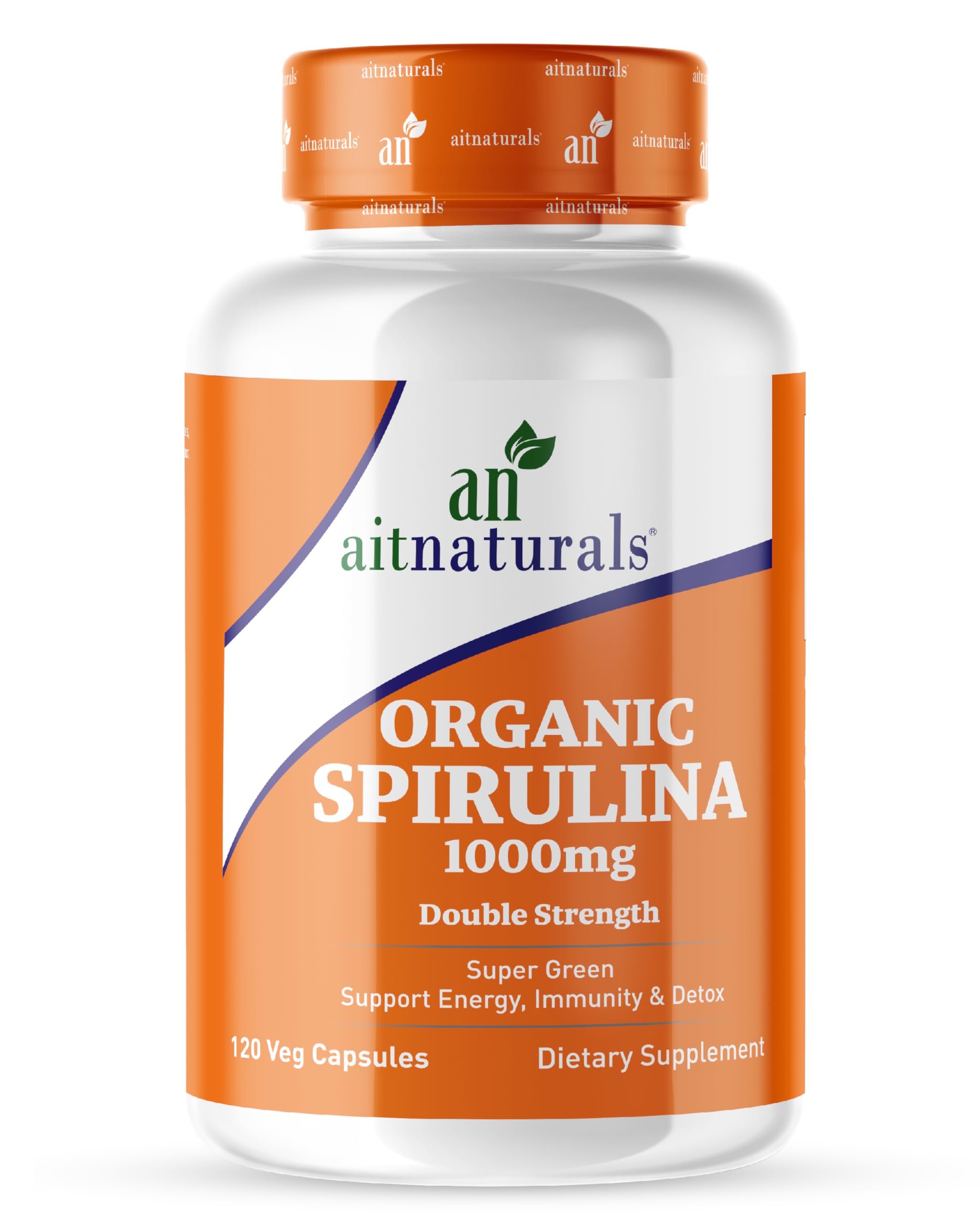 Aitnaturals ارگانیک اسپیرولینا 1000 میلی گرم (120 کپسول) | افزایش عملکرد ایمنی، حمایت از سلامت کبد، افزایش انرژی و توانایی، بهبود سلامت روده، کمک به دیتوکسیکیشن، غیر ژنتیکی، بدون گلوتن، حلال