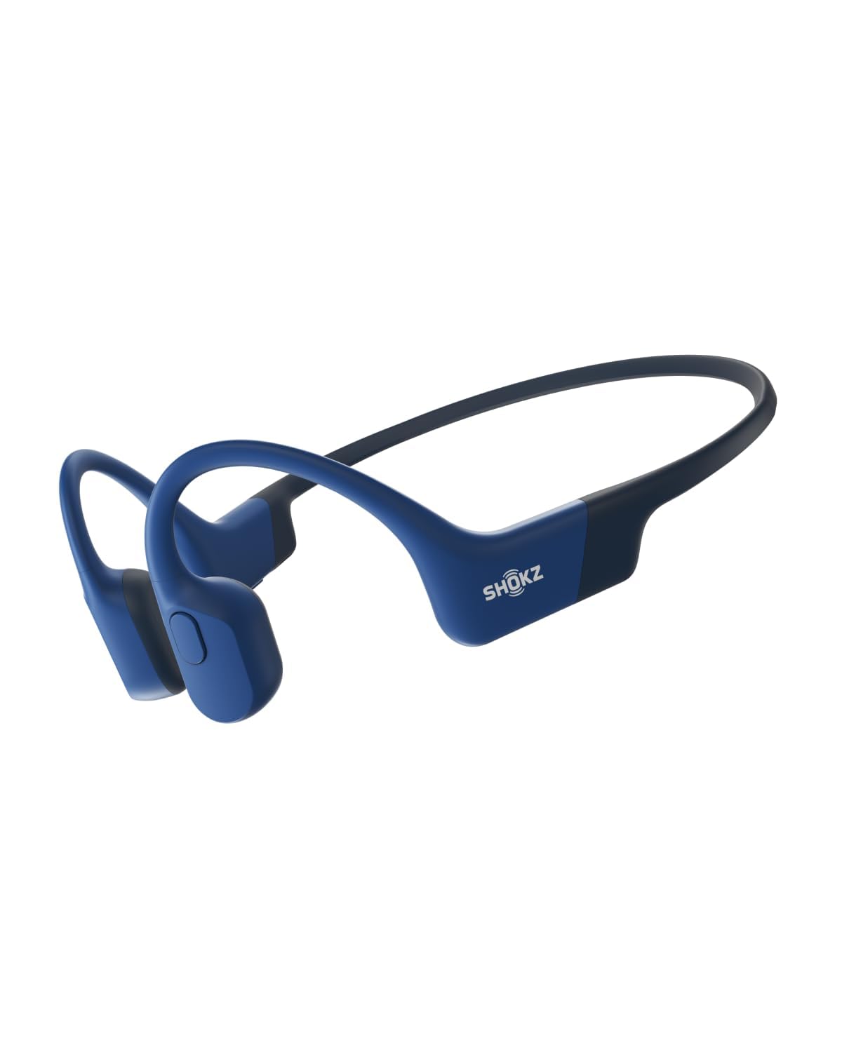 هدفون اسپرت بی‌سیم Bone Conduction OpenRun SHOKZ، اسپرت ایر بلوتوث با میکروفون، ضدآب IP67، 8 ساعت پخش مداوم، پورت USB-C - آبی، بند سر اسپرت