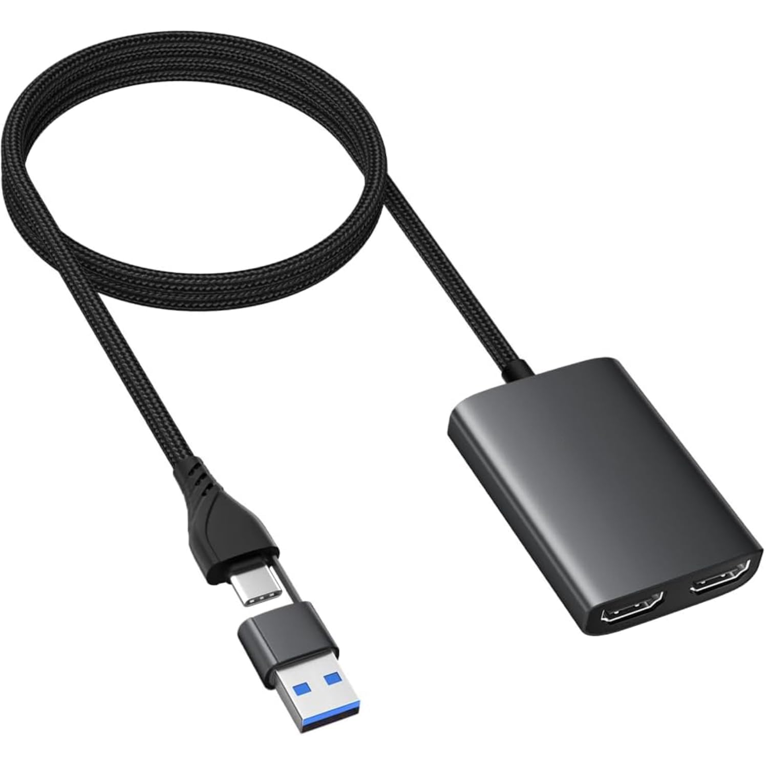 مبدل USB C/A به دو پورت HDMI برای 2 مانیتور، تقسیم کننده نمایش و تبدیل صفحه نمایش برای MacBook Pro Air M1 M2 Windows 10 11، نمایش 3 صفحه جداگانه