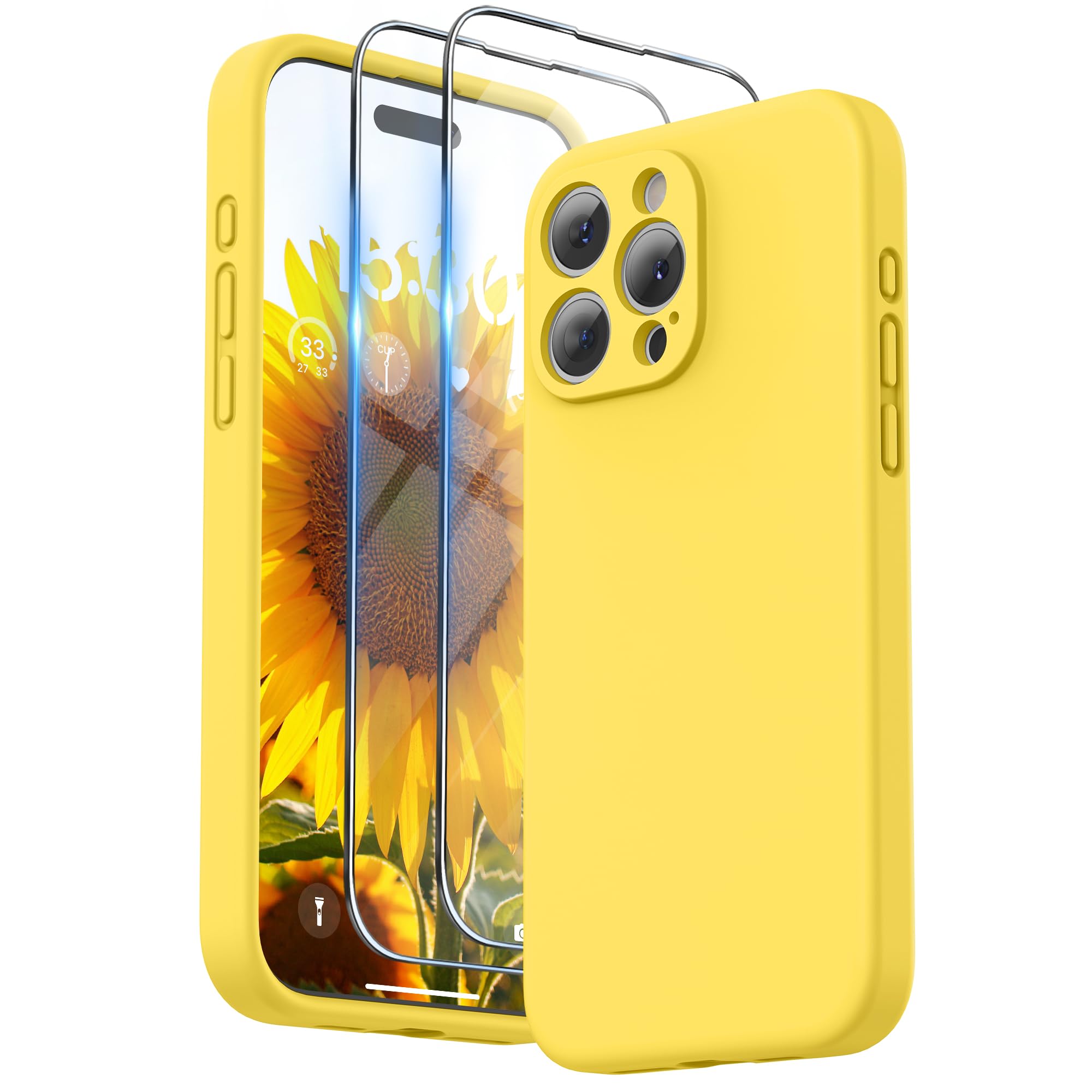 کاور سیلیکونی SURPHY برای آیفون 15 Pro Max با محافظ صفحه نمایش و دستبند، [محافظت از دوربین] [بافت مخملی نرم] شال آیفون و کاورضدضربه 6.7 اینچ 2023، آفتاب