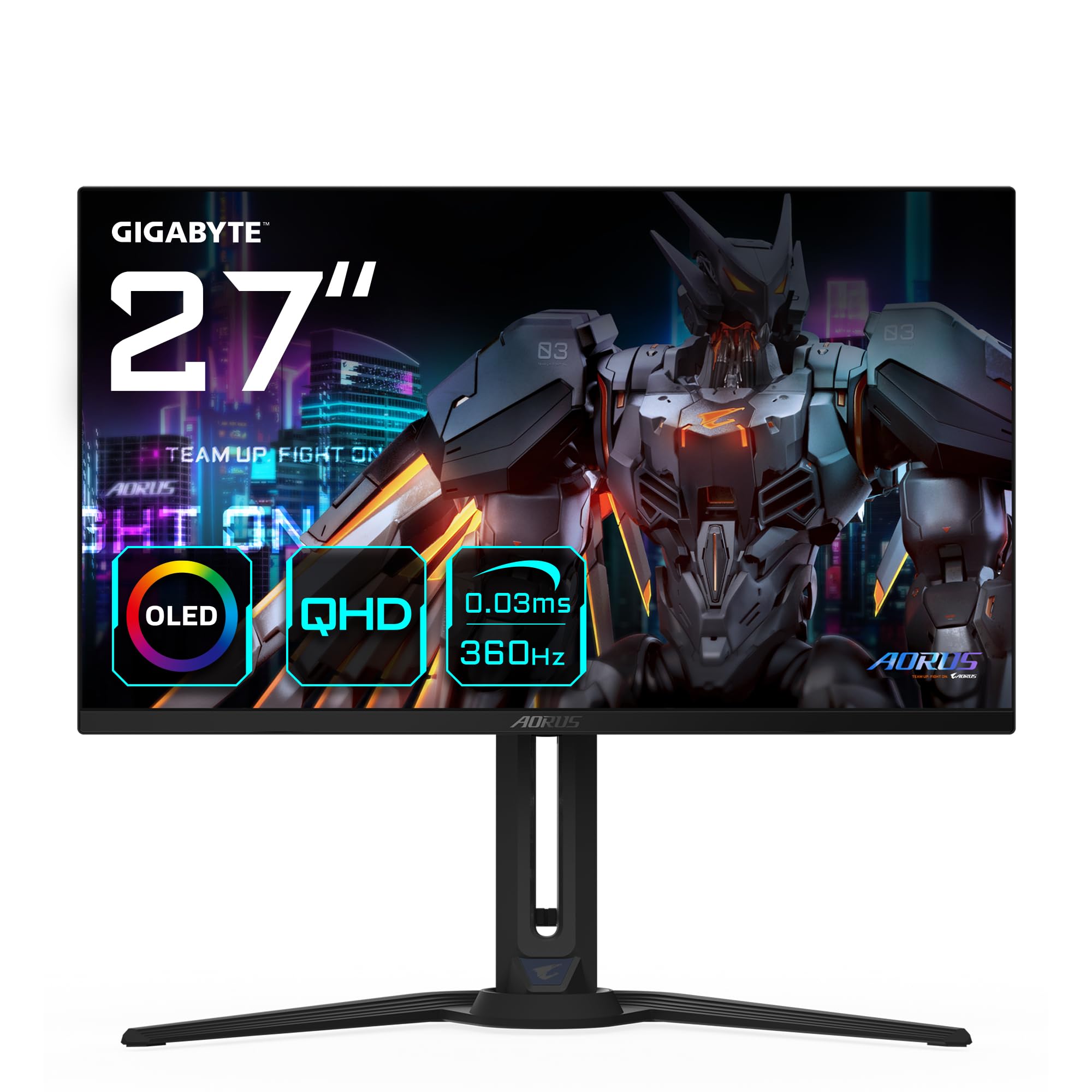 مانیتور بازی گیگابایت AORUS FO27Q3 OLED - 2560 × 1440 (QHD)، 360 هرتز، 0.03 میلی‌ثانیه، KVM، 250 سی‌دی در مترمربع، FreeSync Premium Pro، DisplayHDR True Black 400، HDMI 2.1