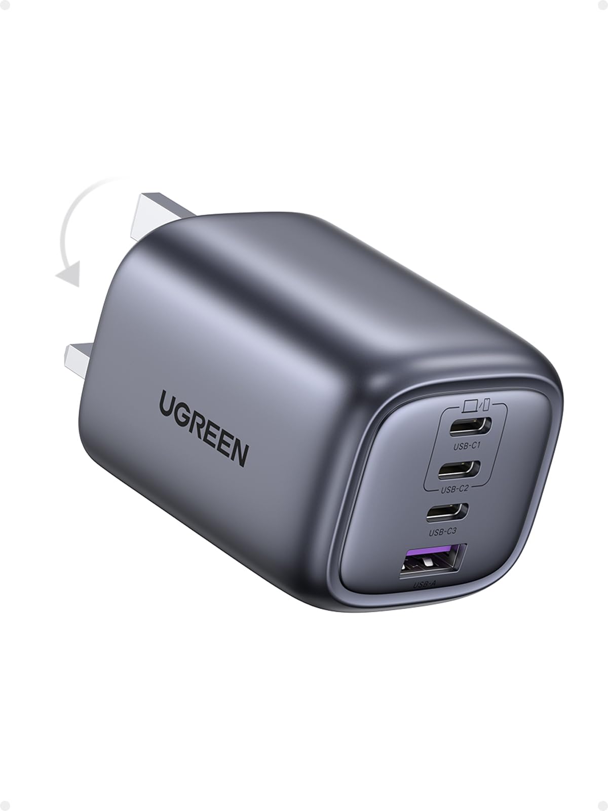 یوگرین 2025 4-پورت نگزود 65 وات شارژر USB C قابل تاشو Nexode، آداپتور لپ تاپ GaN نوع C، شارژر دیواری سریع برای مک بوک پرو/ایر، اچ پی/دل/لنوو، آیپد پرو/ایر، آیفون 16 پرو، گلکسی اس 25 الترا با قابلیت استفاده از 4 پورت‌ها
