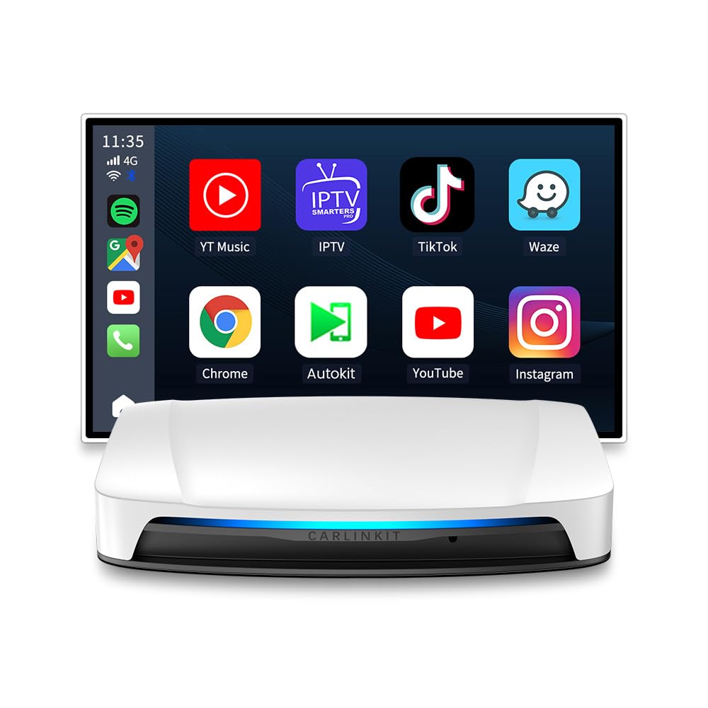جعبه هوش مصنوعی Carlinkit Ai-UHD اندروید بی‌سیم کارپلی و اندروید اوتو با پشتیبانی از HDMI و تقسیم صفحه نمایش ویدیوی HD، مجهز به چیپست Qualcomm SDM6225 با حافظه ۸+۱۲۸ و 4 در 1 Carlinkit Tbox UHD (8+128) می‌باشد.