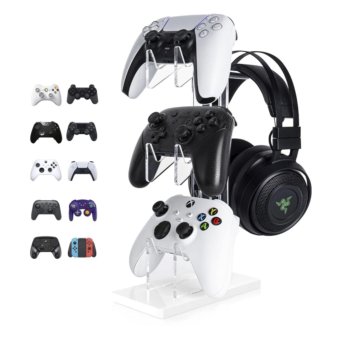 دارنده کنترلر سه طبقه یونیورسال ShebSheb با نگهدارنده هدست برای Xbox ONE Switch PS4 PS5 PC، براکت دارنده کنترلر لوازم جانبی بازی ۳ - سفید