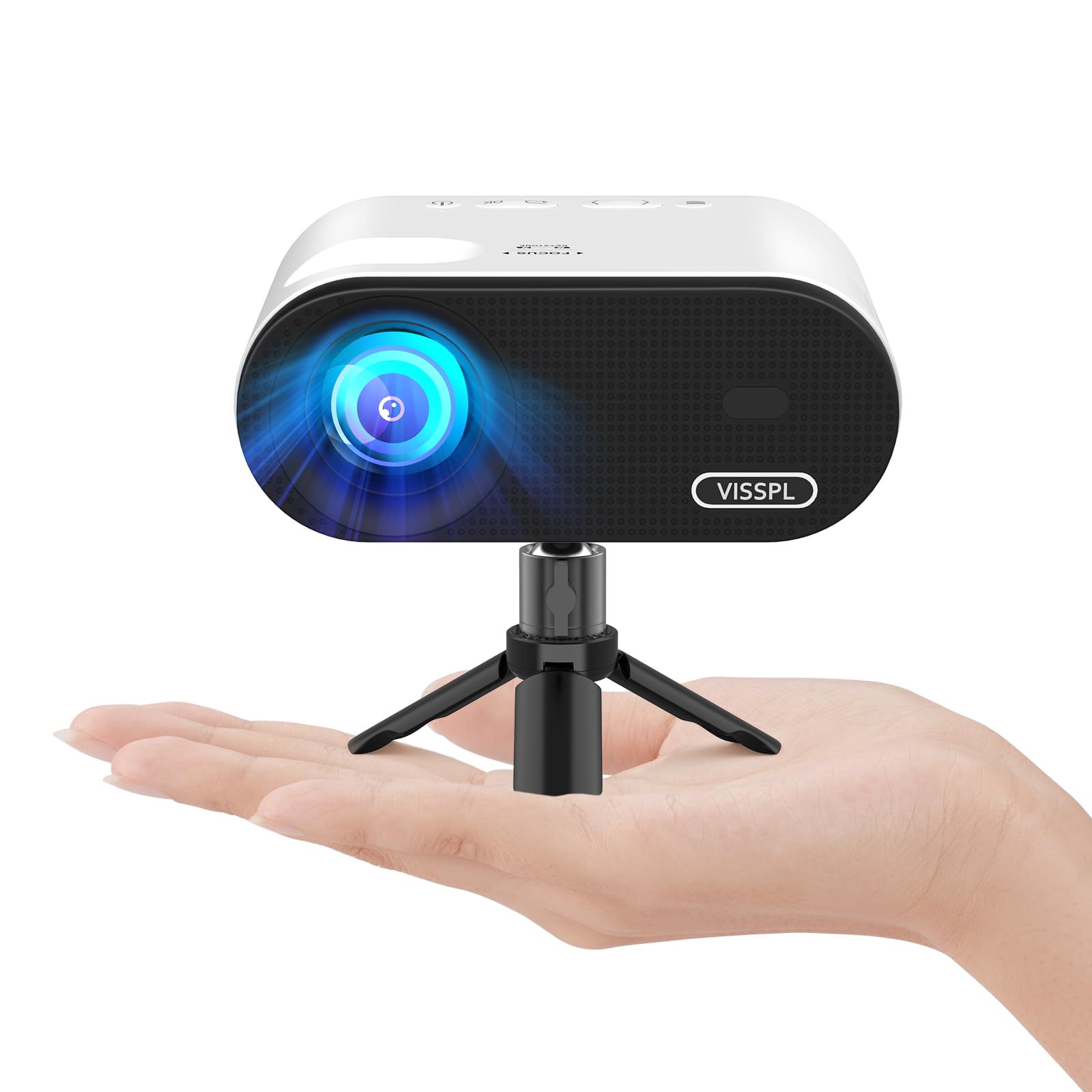 ویدئوپروژکتور Mini VISSPL با وای فای و بلوتوث، ویدئوپروژکتور Full HD 1080P، ویدئوپروژکتور قابل حمل خارجی با تریپاد، ویدئوپروژکتور خانگی موبایل سینمایی سازگار با اندروید/آی‌اواس/ویندوز/تی‌وی استیک/اتصال HDMI/USB، ویدئوپروژکتور Mini با وای فای و بلوتوث
