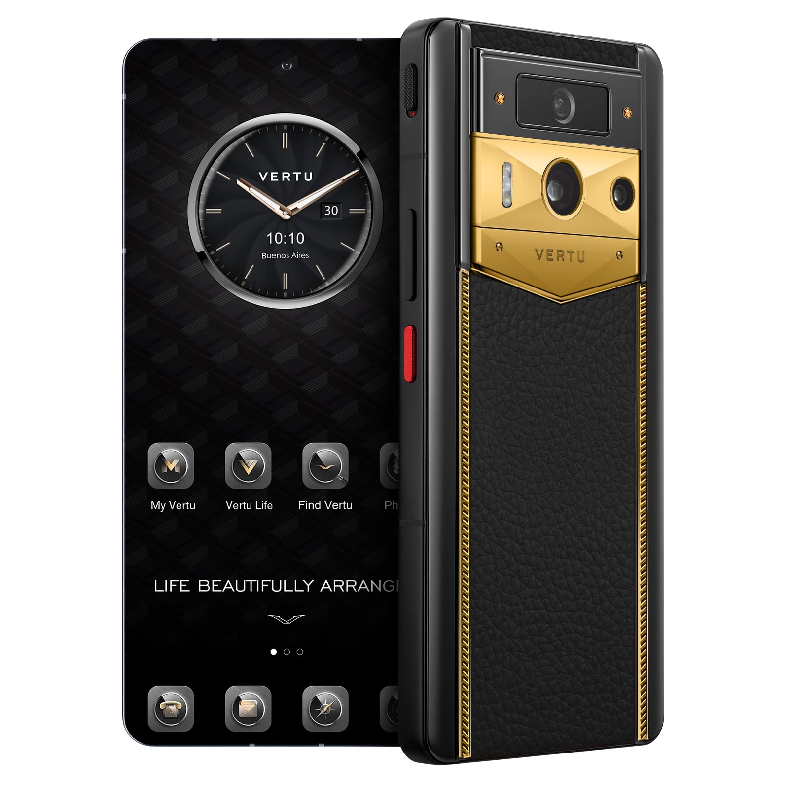 METAVERTU 2 لوکس سفارشی ساخته شده - نسخه تیغ طلا 18 کاراته با چرم گاوی سیاه مرین وب۳ تلفن هوشمند - مشکی (۵۱۲ گیگابایت)
