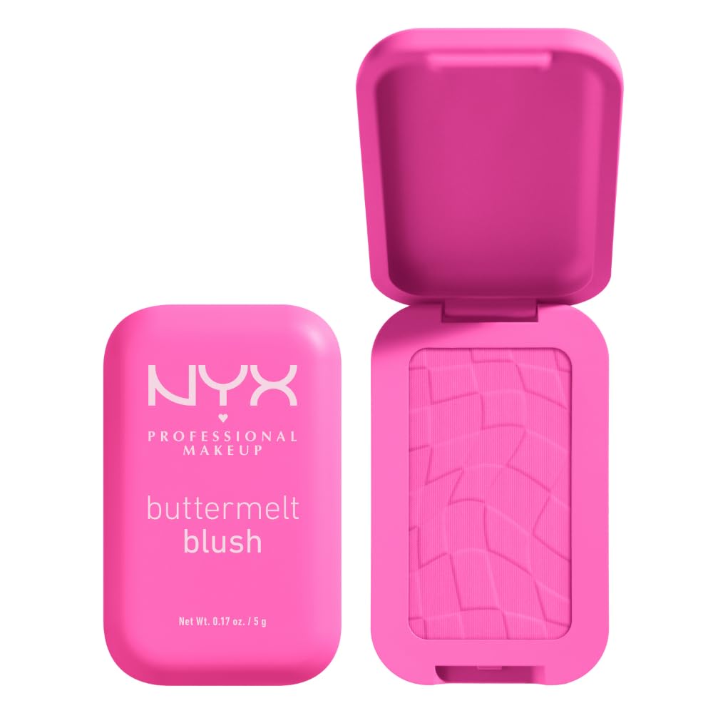 رنگ‌آرایی پودری NYX Professional Makeup Buttermelt Blush، روسری پودری، تا ۱۲ ساعت ماندگاری، مقاوم در برابر پاک شدن و انتقال، رنگ My Butta Half.