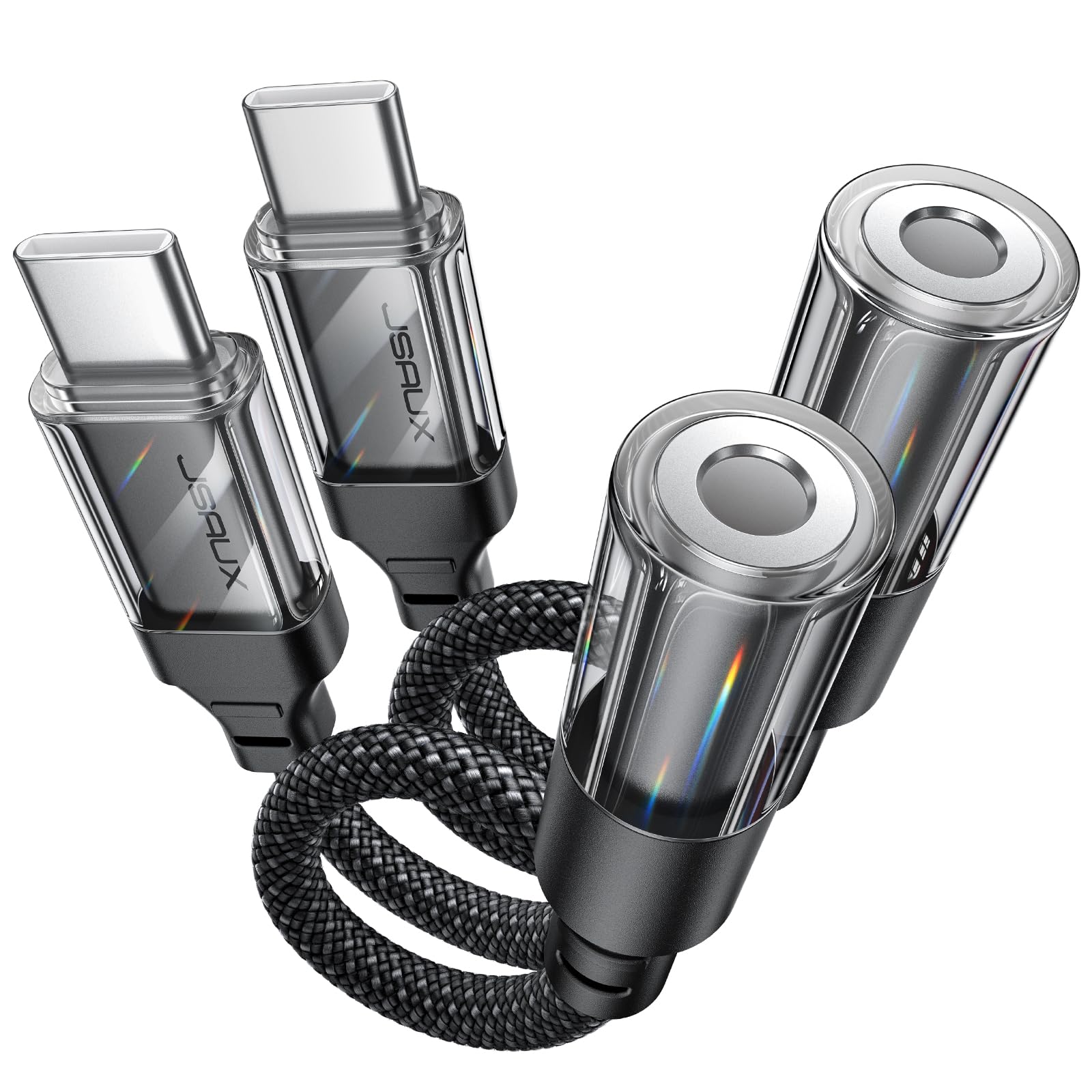 مبدل JSAUX AUX به USB C سازگار با آیفون 16 پرو مکس [2 بسته]، USB C به 3.5 میلی‌متری صدا هدفون دونگل کابل برای آیفون 16/15 پرو، سامسونگ گلکسی S24/S23/S22 الترا، آیپد پرو، پیکسل 9/8 مشکی