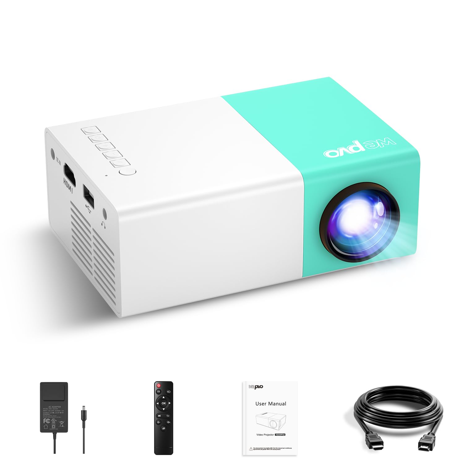 ویدئو پروژکتور وپو مینی قابل حمل برای استفاده در فضای باز، ویدئو پروژکتور Pico LED برای سینمای خانگی، سازگار با گوشی هوشمند/ تبلت/ لپتاپ/ تلویزیون استیک/ پلی استیشن/ پروژکتور یو اس بی YG300Plus