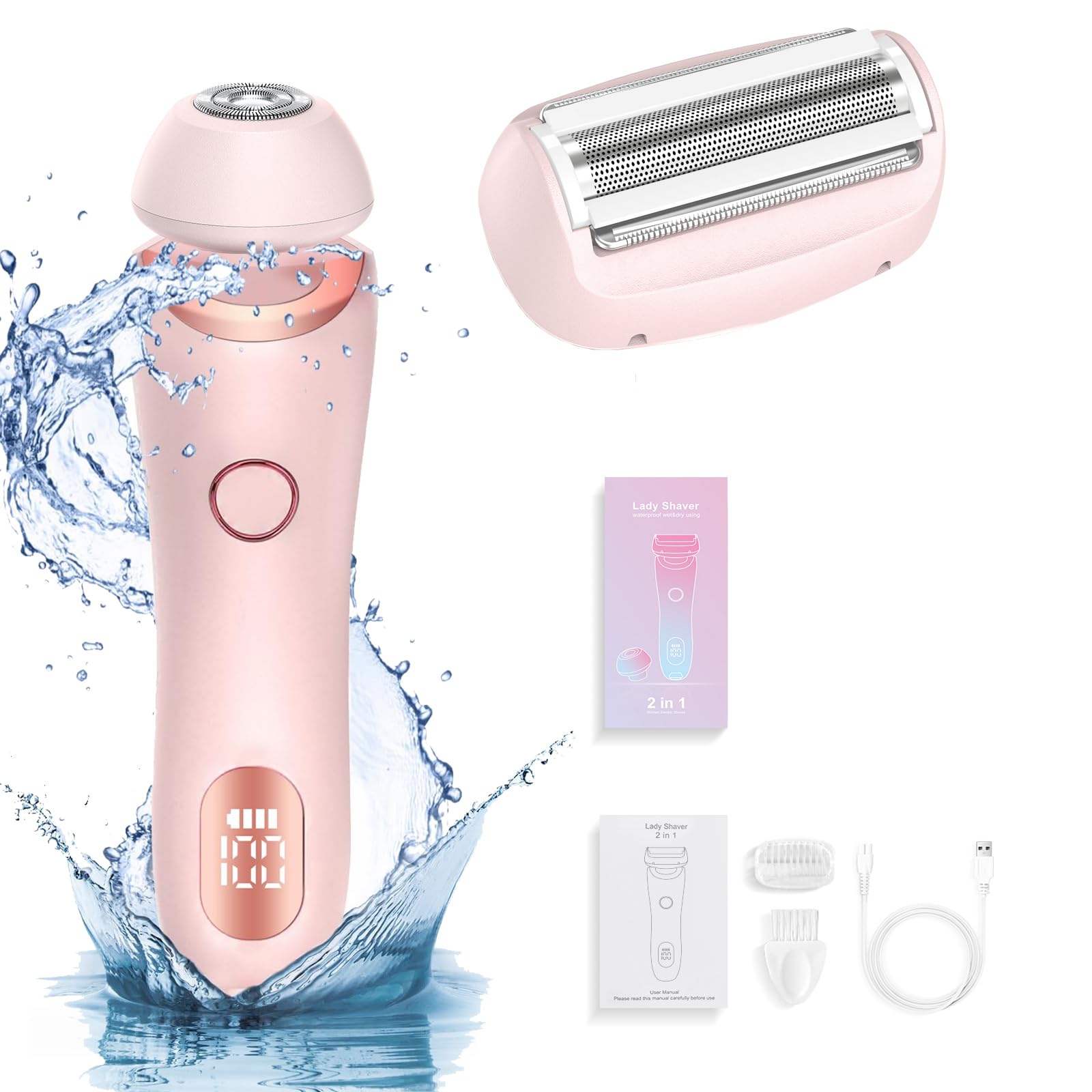 الکتریک شیور برقی LBOYLOVE برای زنان با نمایش قدرت و شانه محدودکننده 3 میلیمتر، شیور برقی قابل شارژ 2-در-1 برای مناطق حساس زنان صورت پا زیربغل، پس زمینه و تراش موهای صورت و تراش بیکینی