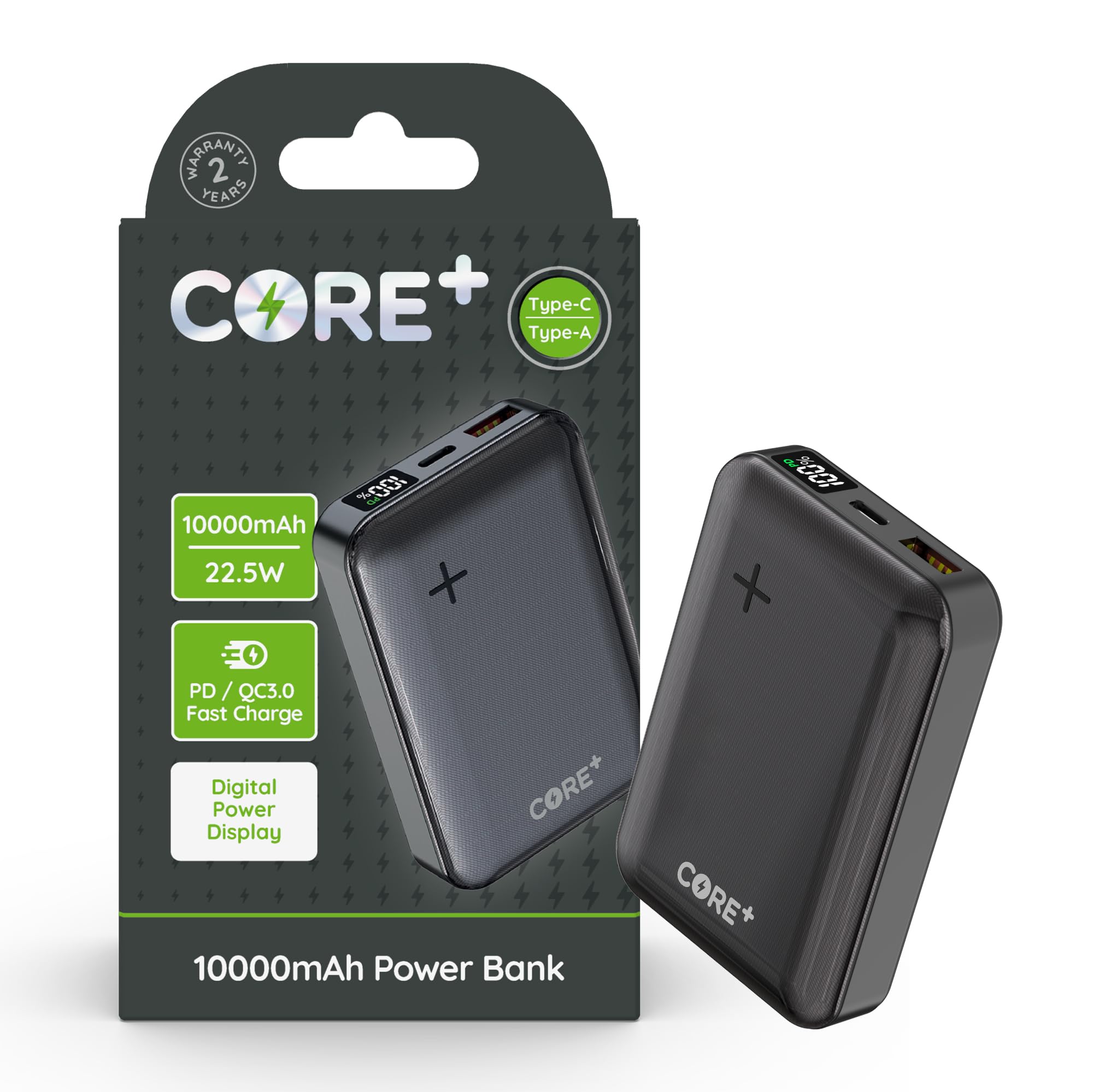 هسته + | شارژر تلفن همراه قابل حمل Power Bank | شارژ سریع تحویل قدرت | USB C/A برای آیفون، سامسونگ، گوگل | بی‌سیم و مغناطیسی در دسترس است (10،000 میلی آمپر - تحویل قدرت)