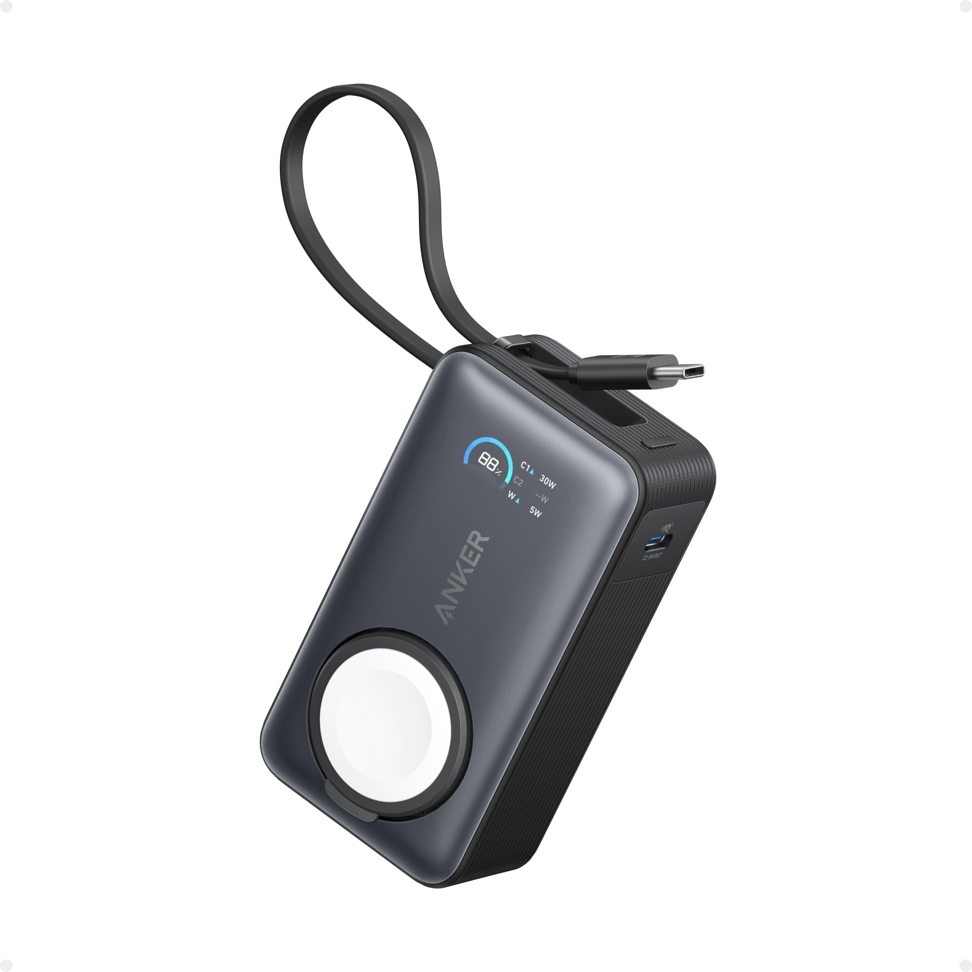 پاور بانک Anker MagGo، با 10،000 میلی آمپر ساعت مجهز به کابل USB-C داخلی، شارژر قابل حمل کوچک با تایید رسمی، باتری 35 وات حداکثر، برای سری آیفون 17/16، آیپد، ایرپاد و سایر دستگاه‌ها، رنگ مشکی