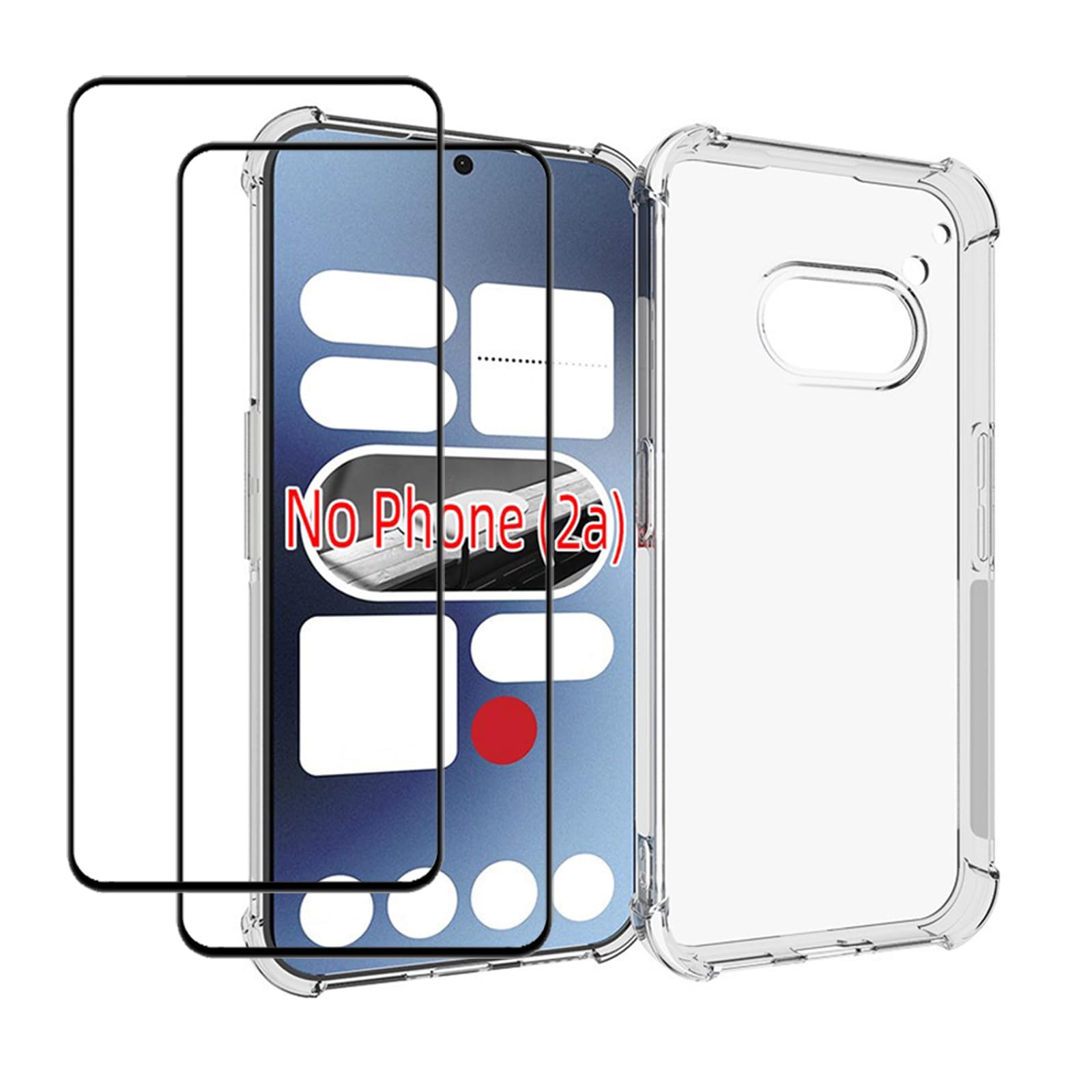 موردی برای گوشی همه چیزی Nothing Phone 2a با نمایشگر محافظ (2 قطعه) در حالت نازک با جذب شوک TPU لبه نرم با گوشه‌های تقویت شده، پوشش حفاظتی شفاف