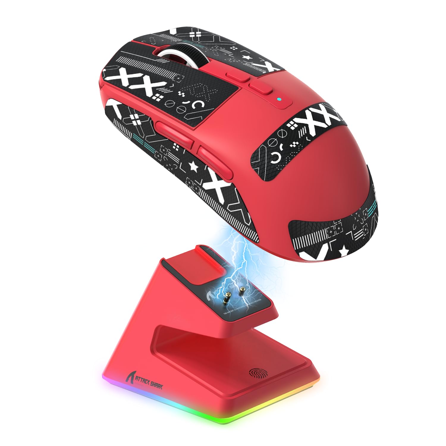 حمله کردن., ماوس ابرخفیف SHARK X6 49g با پایه شارژ مغناطیسی ، حسگر بازی PixArt PAW3395 ، ماوس بازی بی‌تی/2.4G بی‌سیم/سیمی با تیپ ، 26000 نقطه در اینچ ، موش X3 ارتقا یافته برای وین ۱۱/ایکس باکس/پی‌اس/مک (قرمز) قرمز با تیپ