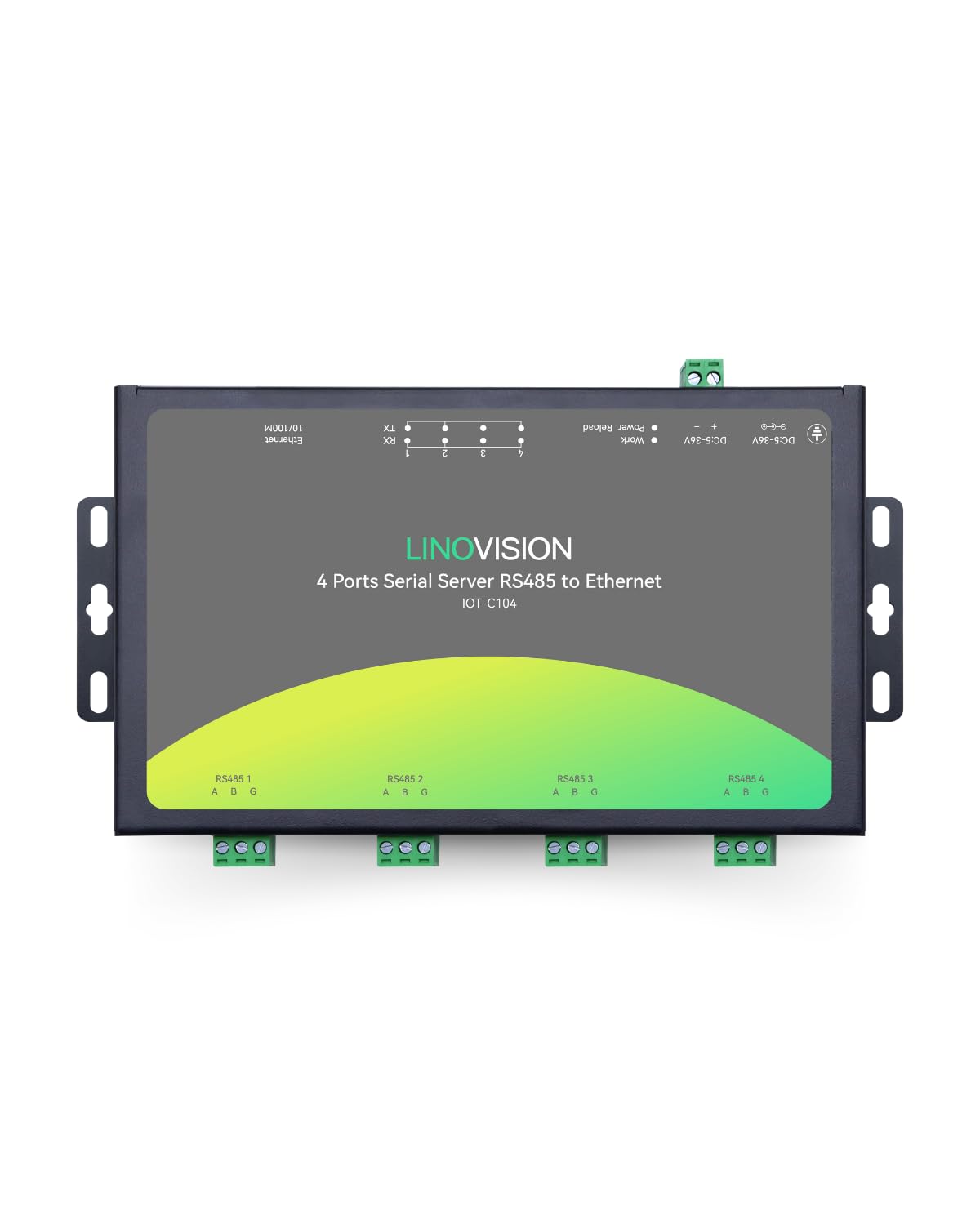 تبدیل کننده 4-پورت RS485 به اترنت LINOVISION، دروازه Modbus RTU/TCP، محاسبات لبه، درجه صنعتی، قابل نصب بر روی دیوار/ریل، شماره قطعه: IOT-C104
