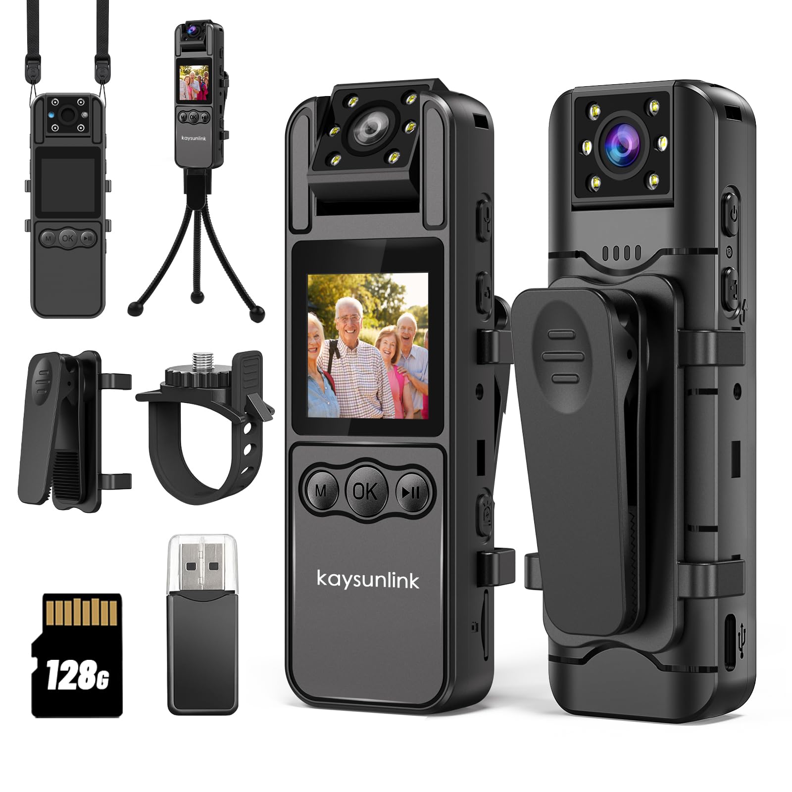 دوربین بدنی Mini کیسونلینک، 128 گیگابایت با صدا و تصویر، دوربین بدنی پلیس 1080P WiFi، دوربین بدنی کوچک قابل حمل، دوربین بدنی قابل حمل برای پرسنل، نگهبان، ضبط ویدیویی پیاده - نظامی، دوربین فیلمبرداری